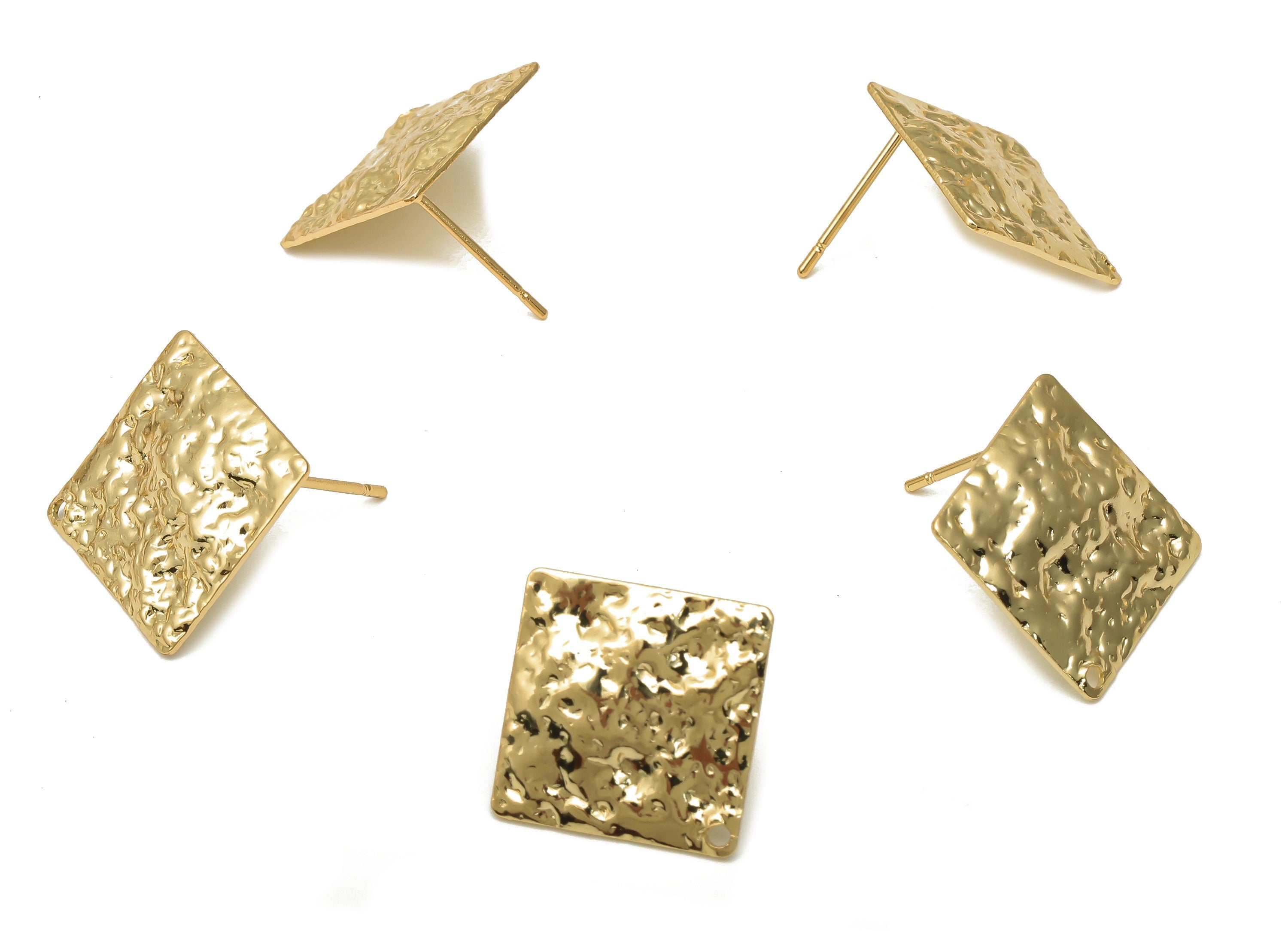 Brass Dainty Square Earring Posts - Stainless Steel Stud - Brass Square Stud - 18K Real Gold Plated Brass Studs - 15.1x15.1x0.97mm - RGP5188 - DOMEDBAZAAR