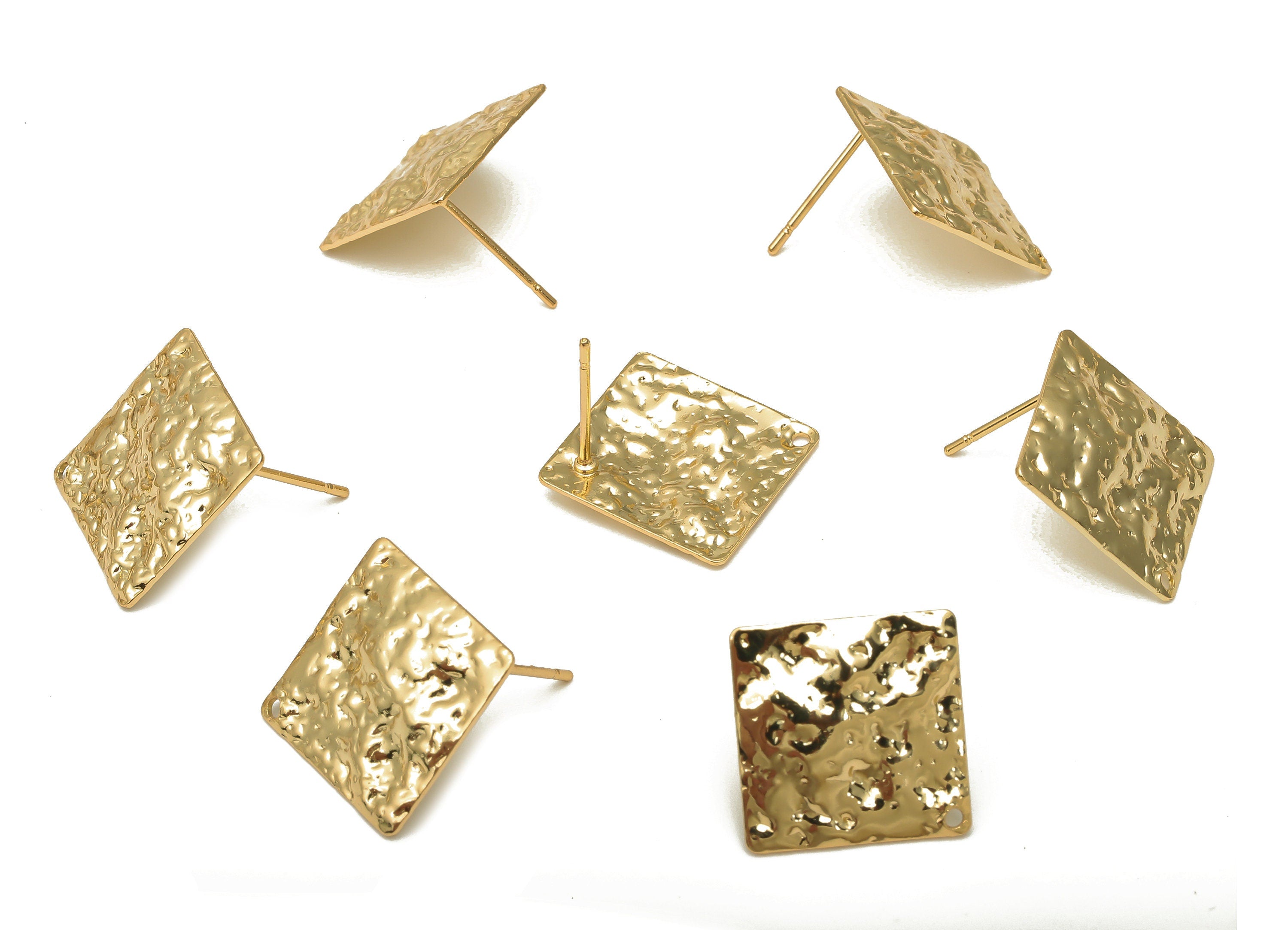 Brass Dainty Square Earring Posts - Stainless Steel Stud - Brass Square Stud - 18K Real Gold Plated Brass Studs - 15.1x15.1x0.97mm - RGP5188 - DOMEDBAZAAR
