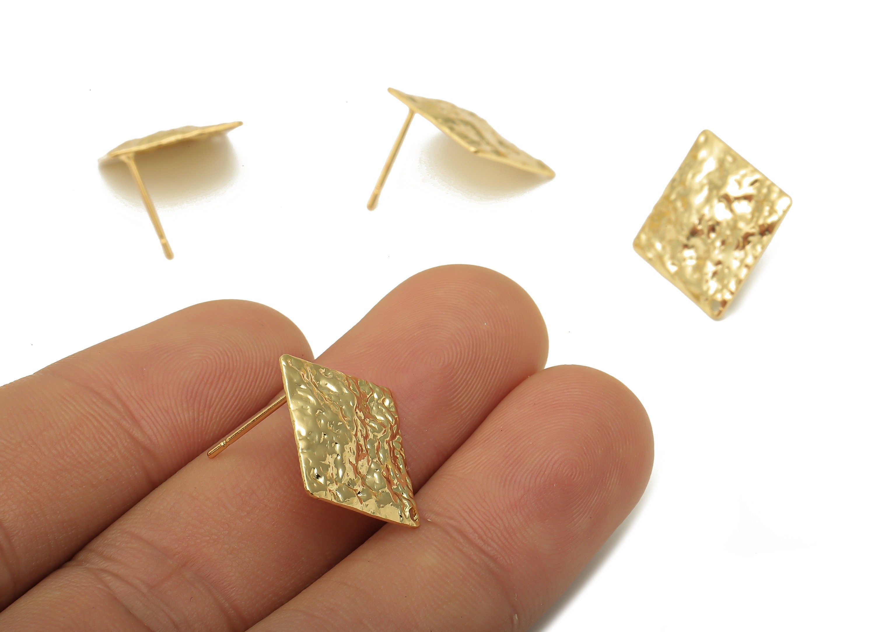 Brass Dainty Square Earring Posts - Stainless Steel Stud - Brass Square Stud - 18K Real Gold Plated Brass Studs - 15.1x15.1x0.97mm - RGP5188 - DOMEDBAZAAR