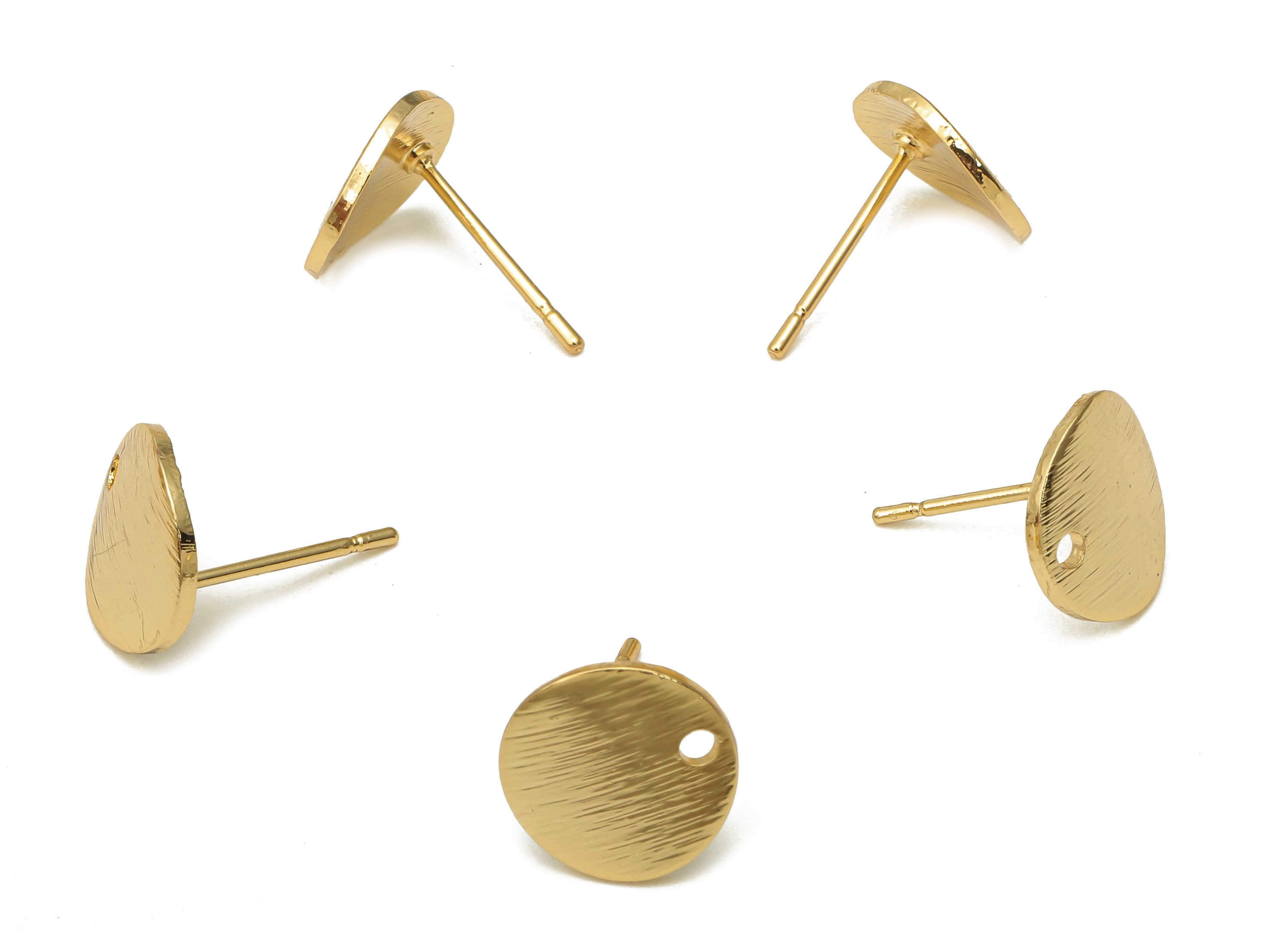 Brass Textured Round Earring Stud - Brass Circle Earring Posts - Stainless Steel Stud - 18K Real Gold Plating - 10.1x10.1x0.97mm - RGP5192 - DOMEDBAZAAR