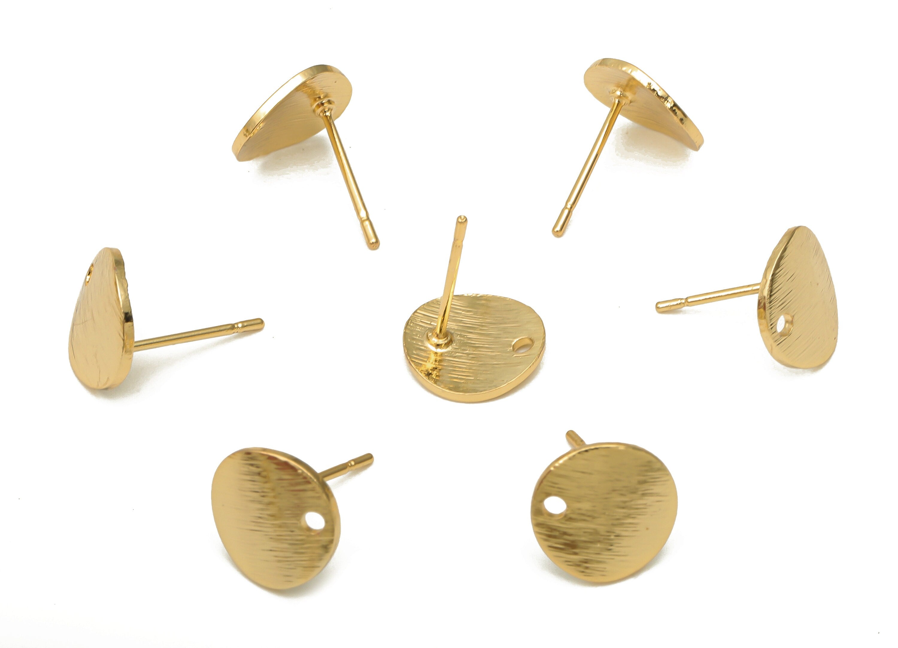 Brass Textured Round Earring Stud - Brass Circle Earring Posts - Stainless Steel Stud - 18K Real Gold Plating - 10.1x10.1x0.97mm - RGP5192 - DOMEDBAZAAR