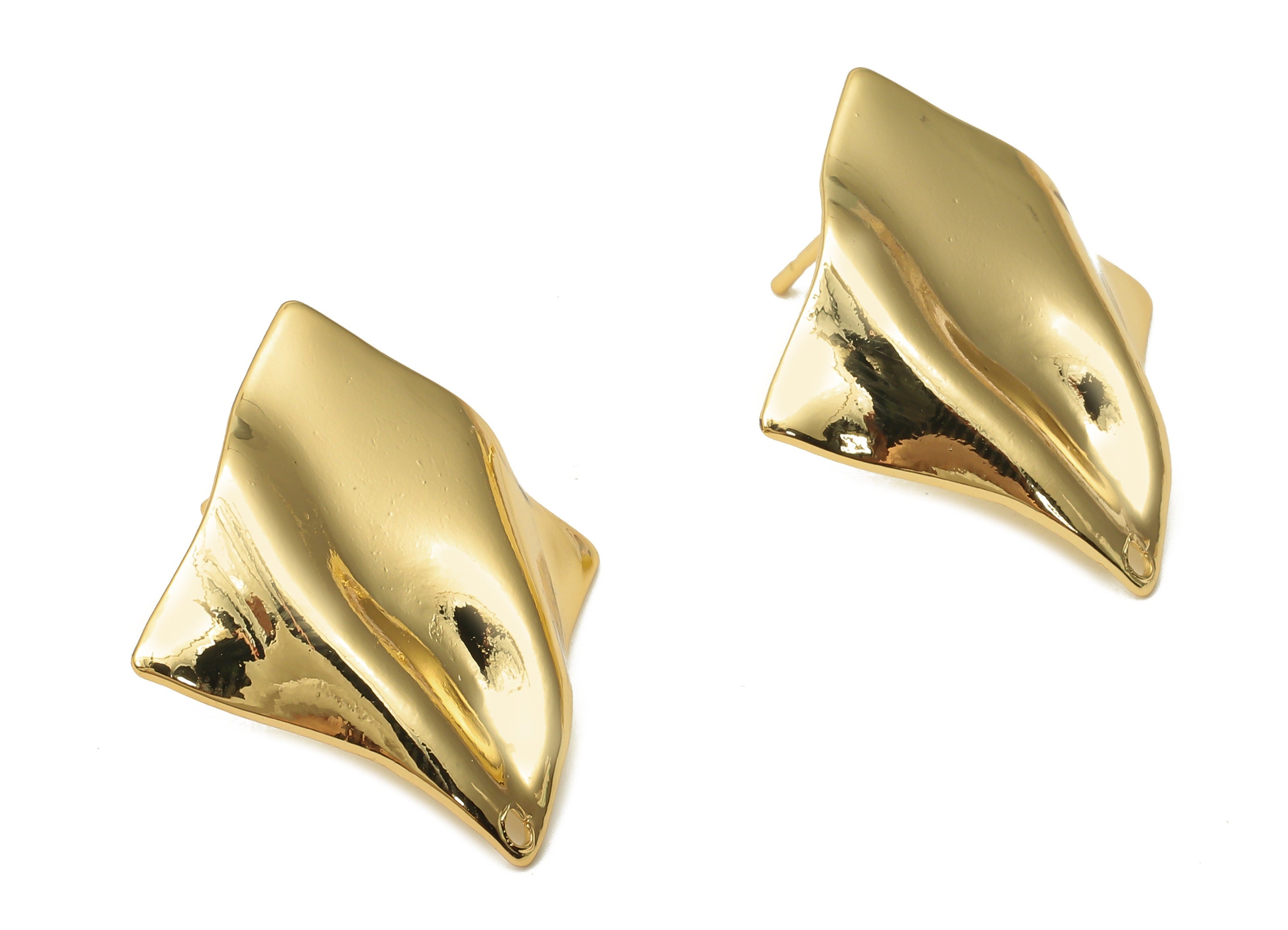 Brass Square Wave Earring Posts - Brass Square Wavy Stud - Stainless Steel Stud - 18K Real Gold Plated Brass - 27.85x25.16x0.66mm - RGP5193 - DOMEDBAZAAR