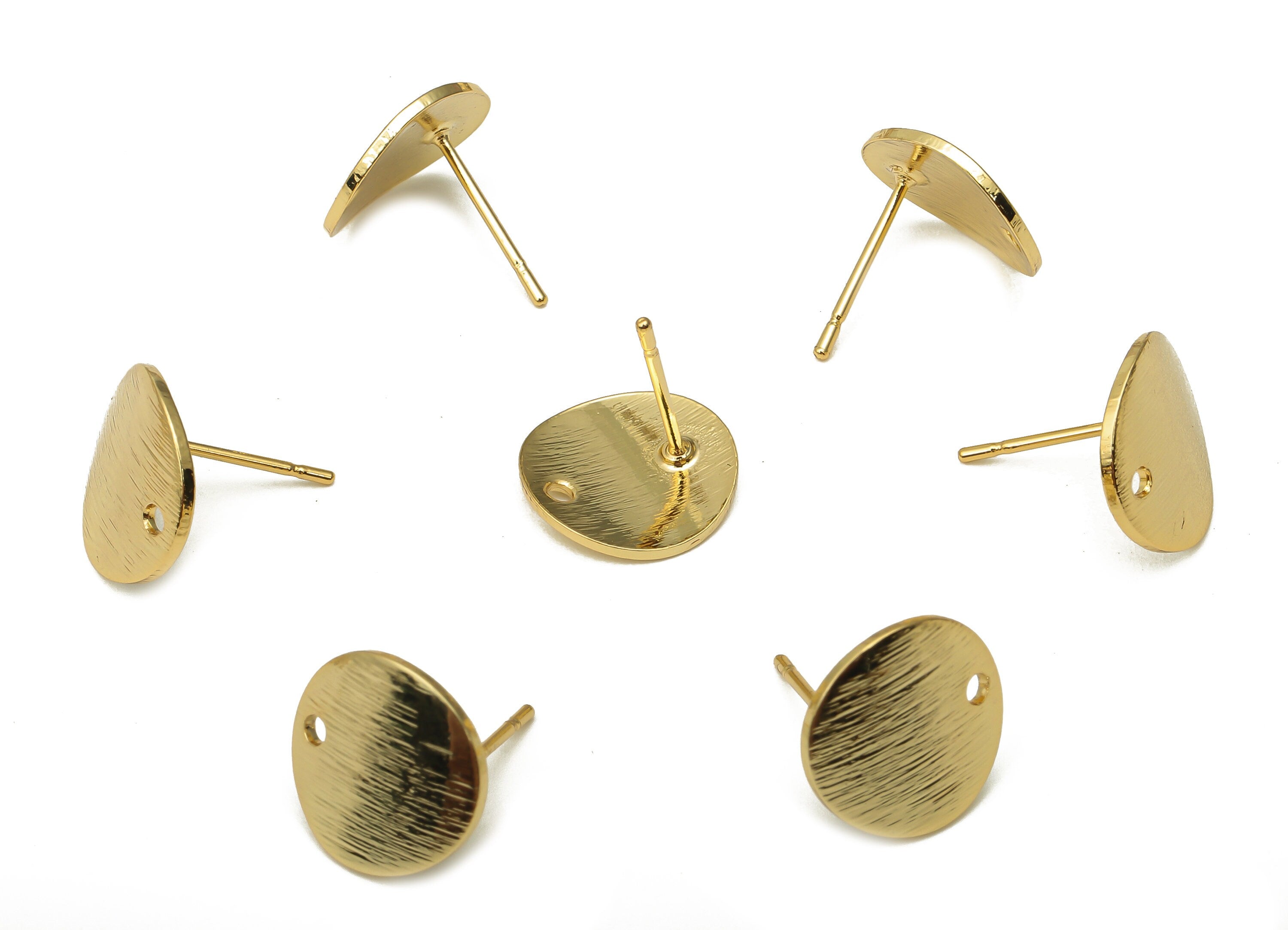 Brass Round Textyred Earring Stud - Brass Circle Earring Posts - Stainless Steel Stud - 18K Real Gold Plating - 12.02x12.02x0.8mm - RGP5195 - DOMEDBAZAAR