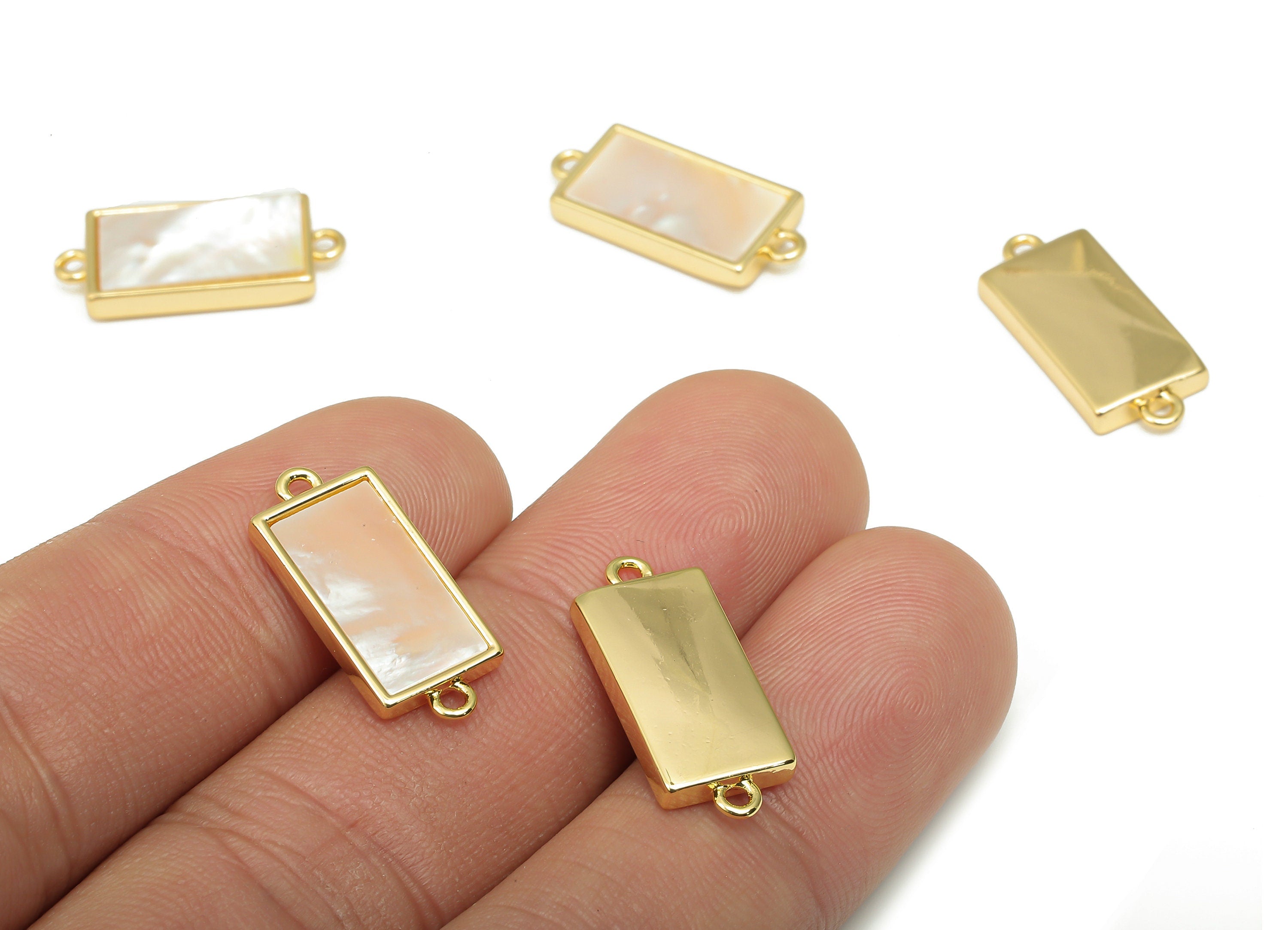 Brass Rectangle Connectors - MOP Shell Charm For Necklace - 18K Real Gold Plating - Mother of Pearl For Bracelet - 20.63x9x2.69mm - RGP4604 - DOMEDBAZAAR