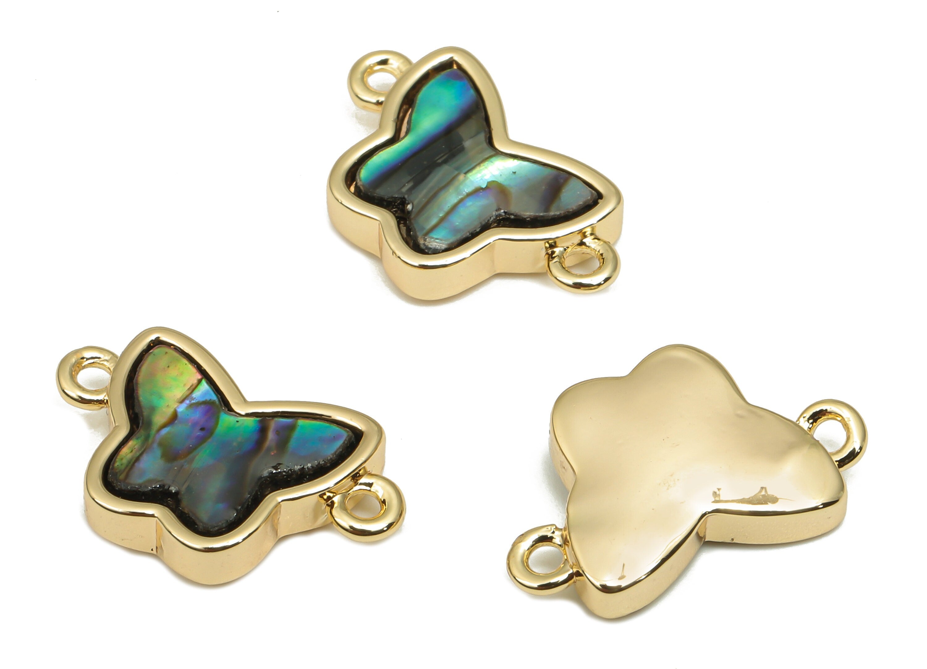 Brass Butterfly Connector - Synthetic Abalone Shell Connector - 18K Real Gold Plated Brass - For Bracelet - 16.25x9.58x3.45mm- RGP4605 - DOMEDBAZAAR