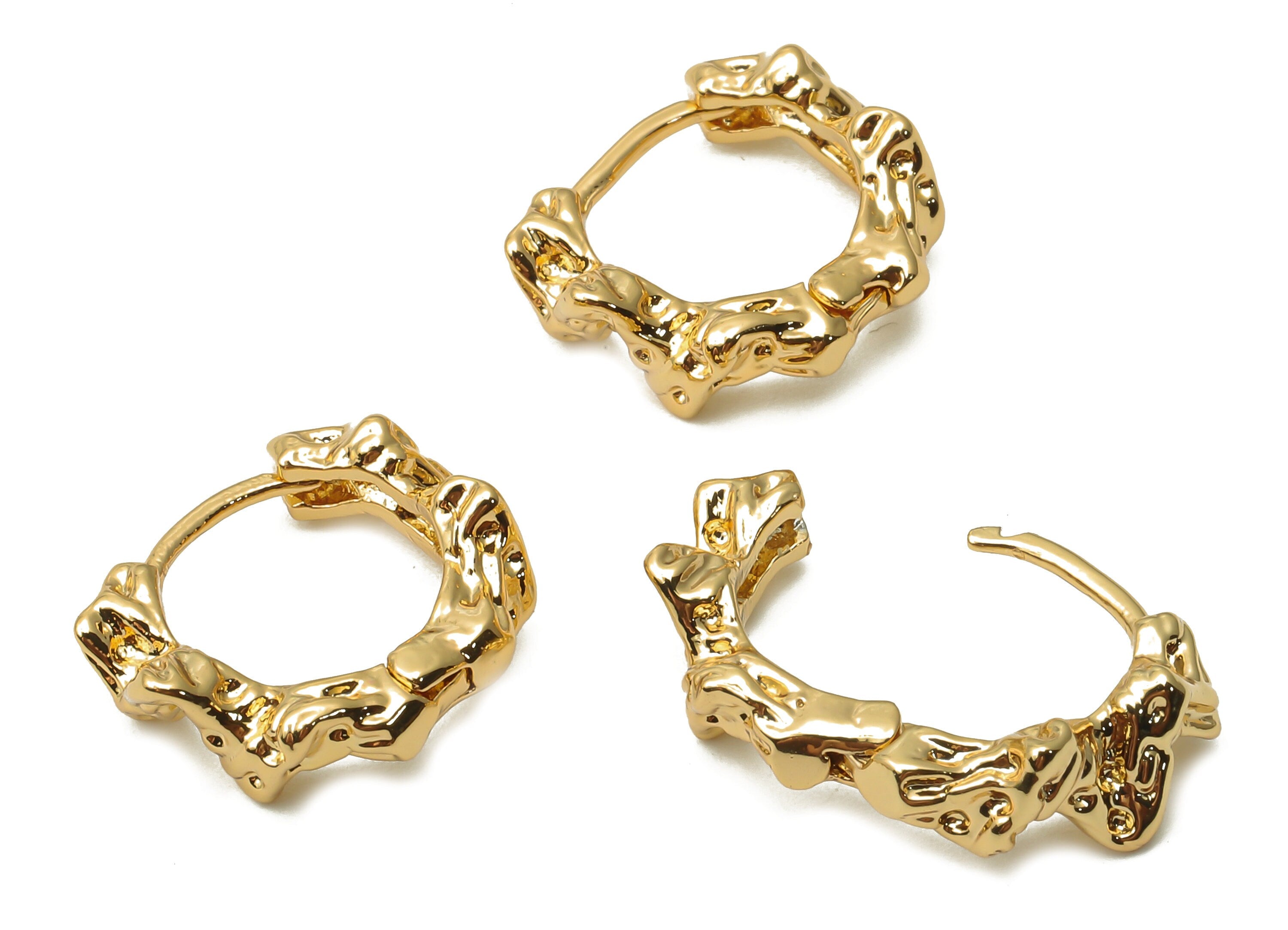 Brass Earrings With Zircon - Brass Huggie Clasps - Gold Plated Hoop Clasps - Dainty Earrings - 18K Real Gold Plated - 17.4x13.74x5mm-RGP5014 - DOMEDBAZAAR