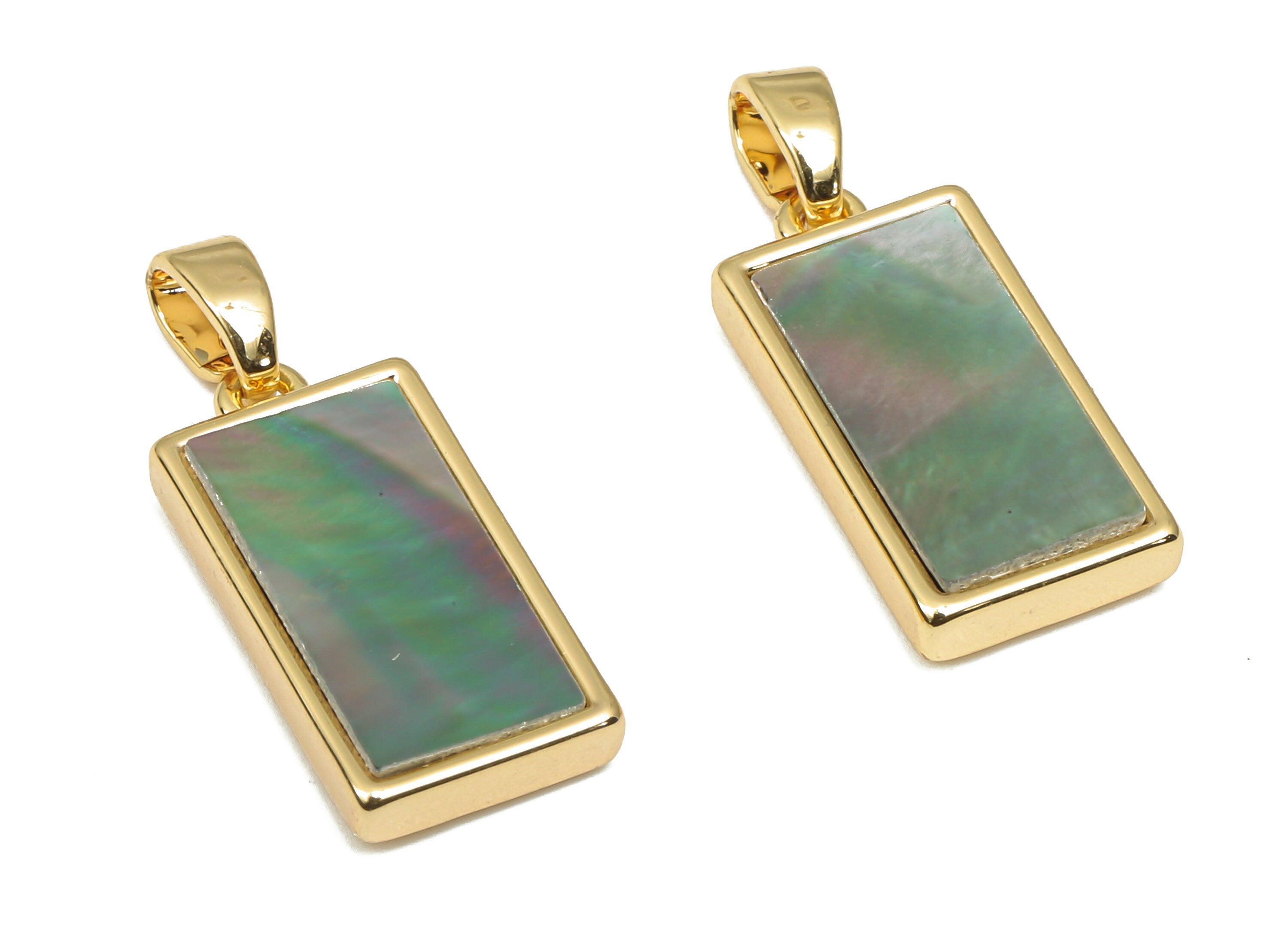 Brass Rectangle  Pendants - Synthetic Abalone Shell Pendant - 18K Real Gold Plated Brass - For Necklace - 22.7x9.15x3.2mm - RGP4606 - DOMEDBAZAAR