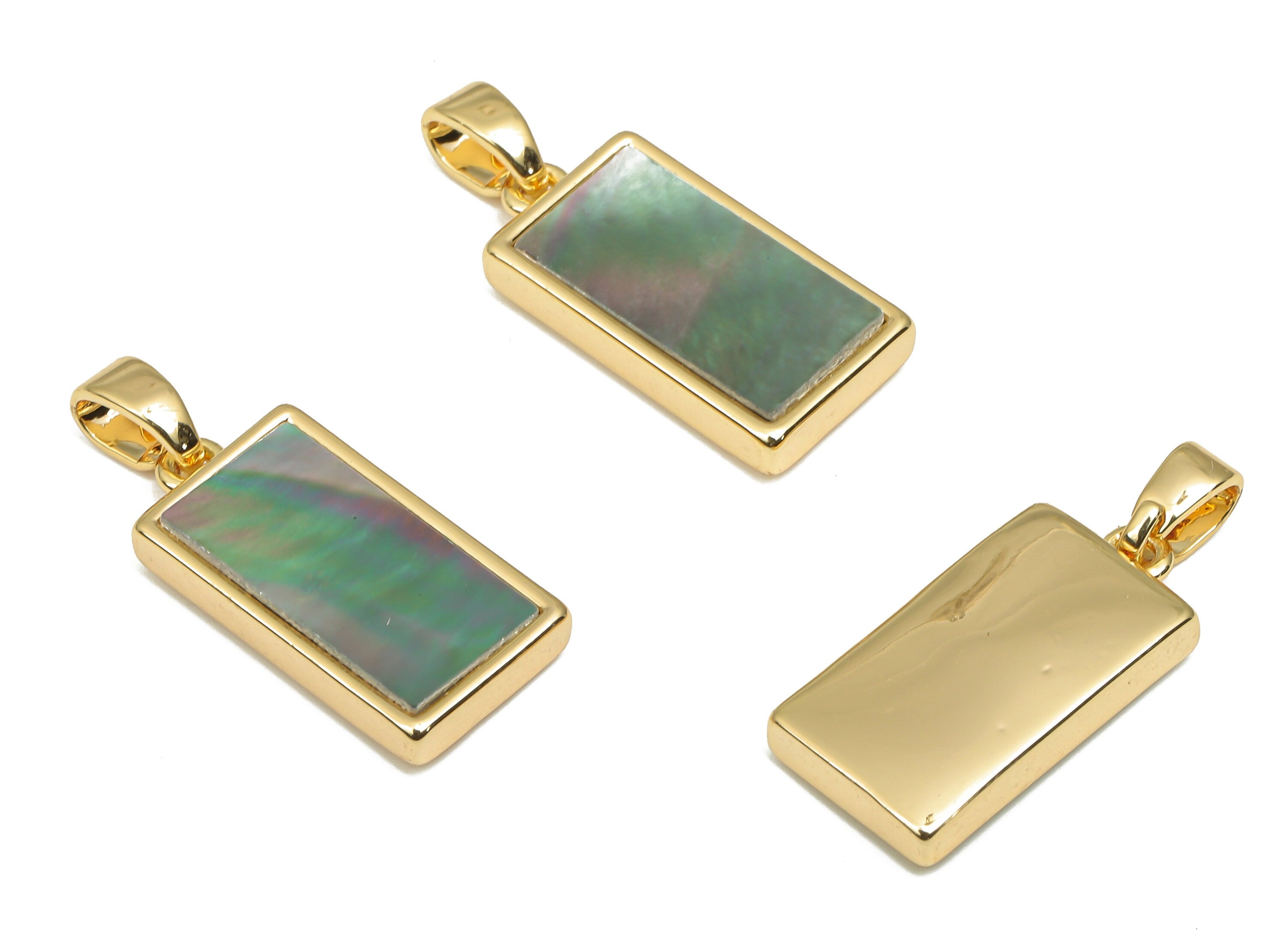 Brass Rectangle  Pendants - Synthetic Abalone Shell Pendant - 18K Real Gold Plated Brass - For Necklace - 22.7x9.15x3.2mm - RGP4606 - DOMEDBAZAAR