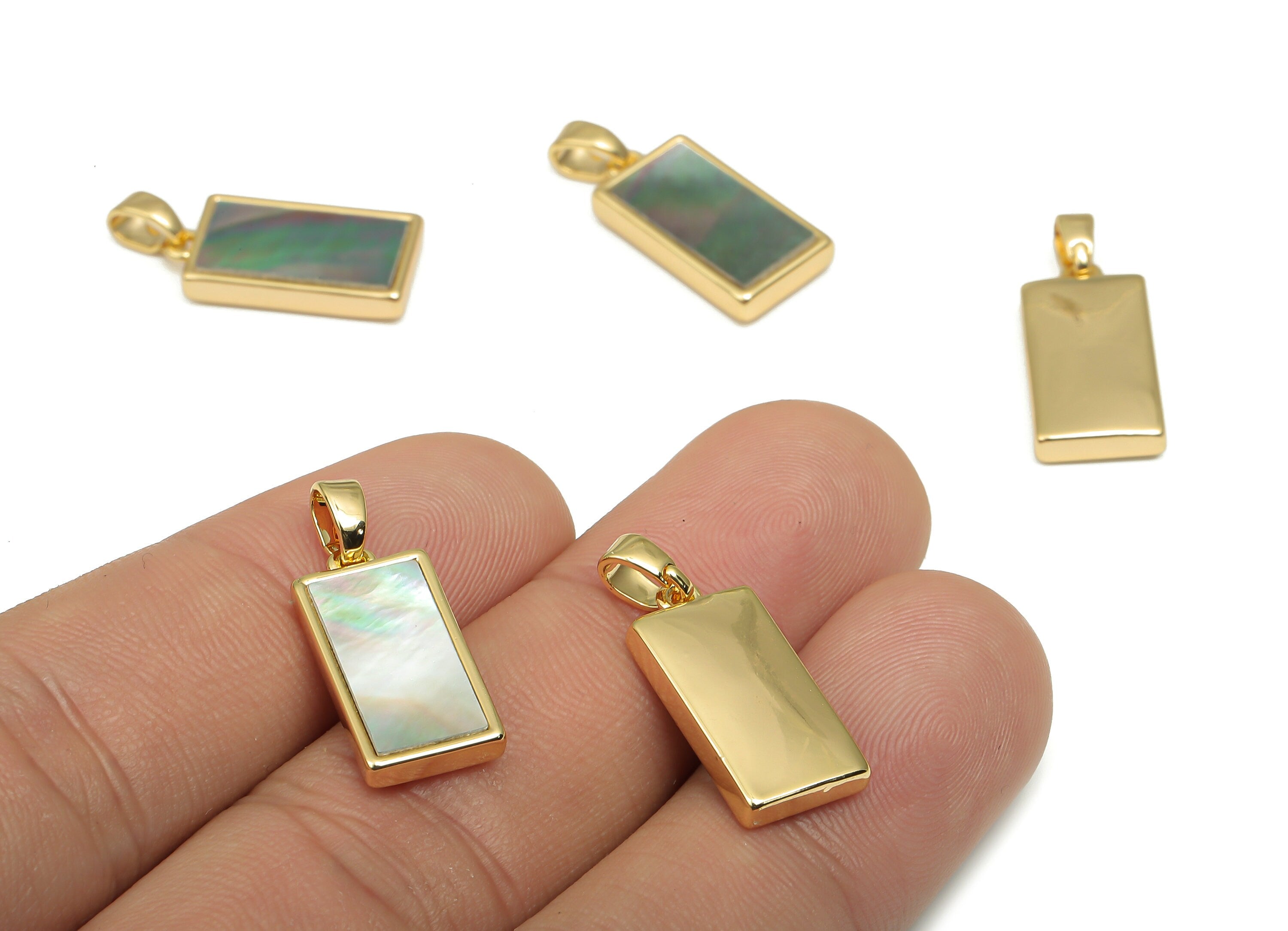 Brass Rectangle  Pendants - Synthetic Abalone Shell Pendant - 18K Real Gold Plated Brass - For Necklace - 22.7x9.15x3.2mm - RGP4606 - DOMEDBAZAAR