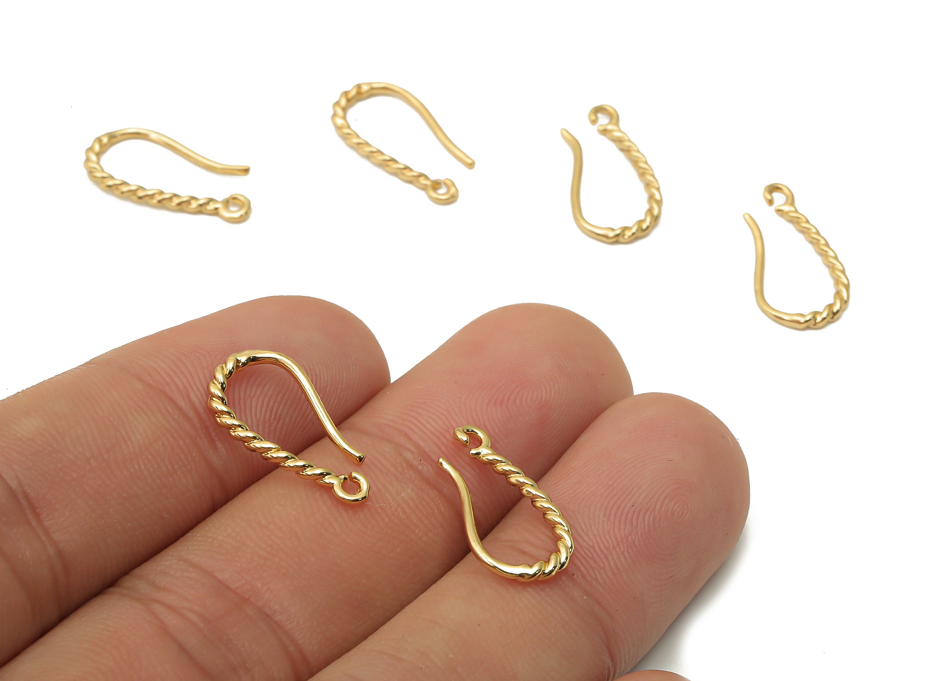 Twisted Earrings Wires - Brass Rope Earrings Hook - Gold Plated Curved Earring - 18K Real Gold Plated -17.15x8.78x1.36mm-RGP5016 - DOMEDBAZAAR