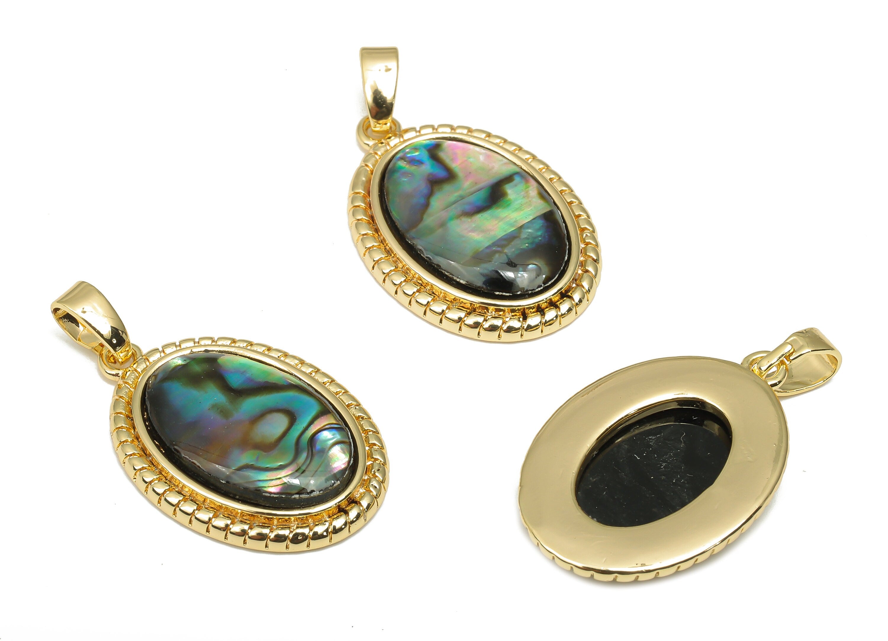 Brass Oval Pendants - Synthetic Abalone Shell Pendant - 18K Real Gold Plated Brass - For Necklace - 26.67x15x3.22mm - RGP4610 - DOMEDBAZAAR