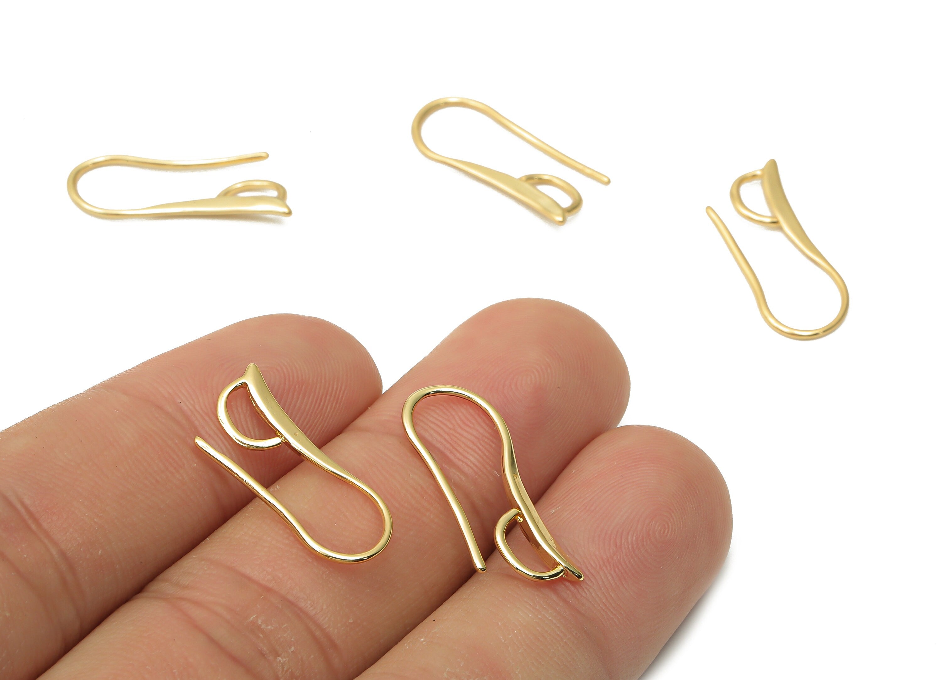 Brass Earrings Wires - Brass Ear Hook Connector - Earrings For Bead - Pearl Earrings - 18K Real Gold Plated - 21.95x8.07x1.6mm - RGP5022 - DOMEDBAZAAR