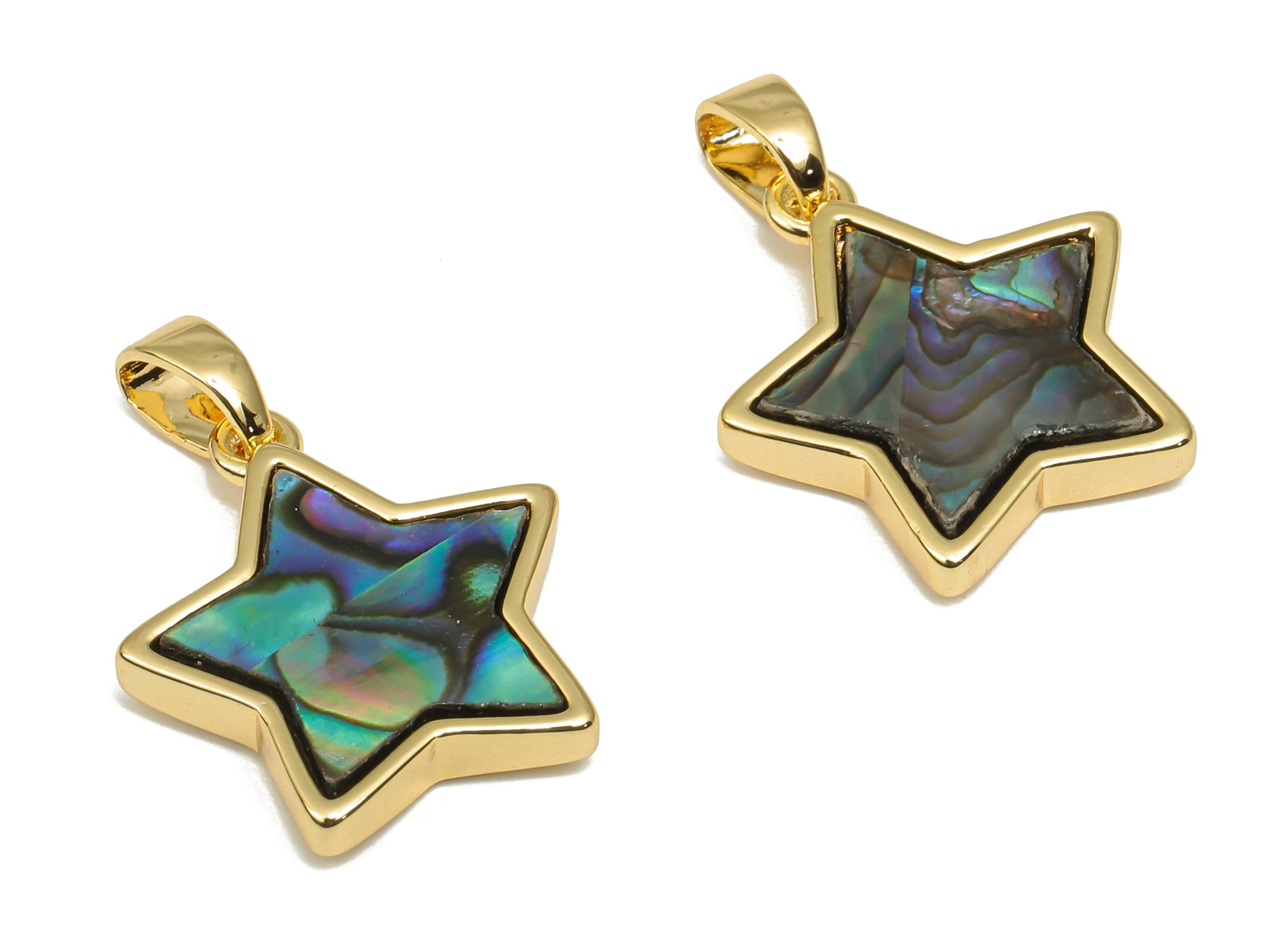 Brass Star Pendants - Synthetic Abalone Shell Star Pendant - 18K Real Gold Plated Brass - For Necklace - 20.15x15.16x3.46mm - RGP4611 - DOMEDBAZAAR
