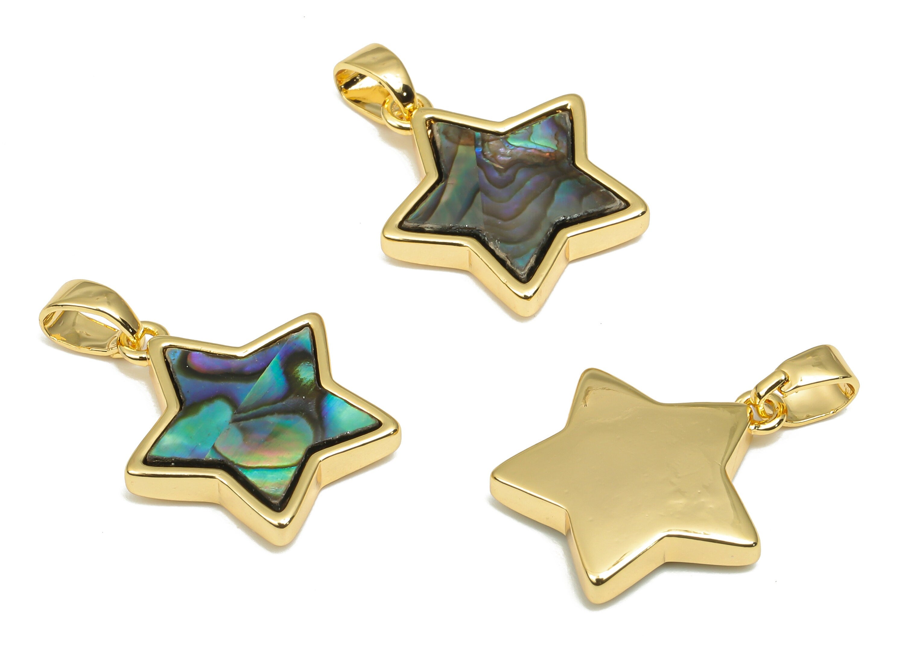 Brass Star Pendants - Synthetic Abalone Shell Star Pendant - 18K Real Gold Plated Brass - For Necklace - 20.15x15.16x3.46mm - RGP4611 - DOMEDBAZAAR