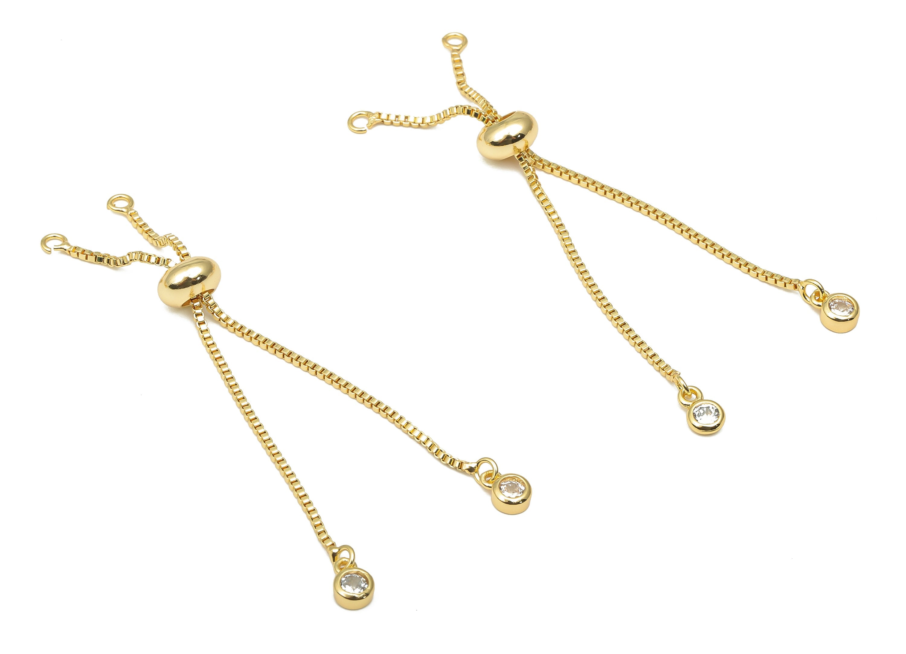 Sliding Stopper Adjustable Bracelet Zircon With Beads - 18K Real Gold - Half Finished Box Chain - Cube Chain - 70.7x7.42x4.12mm - RGP4616 - DOMEDBAZAAR