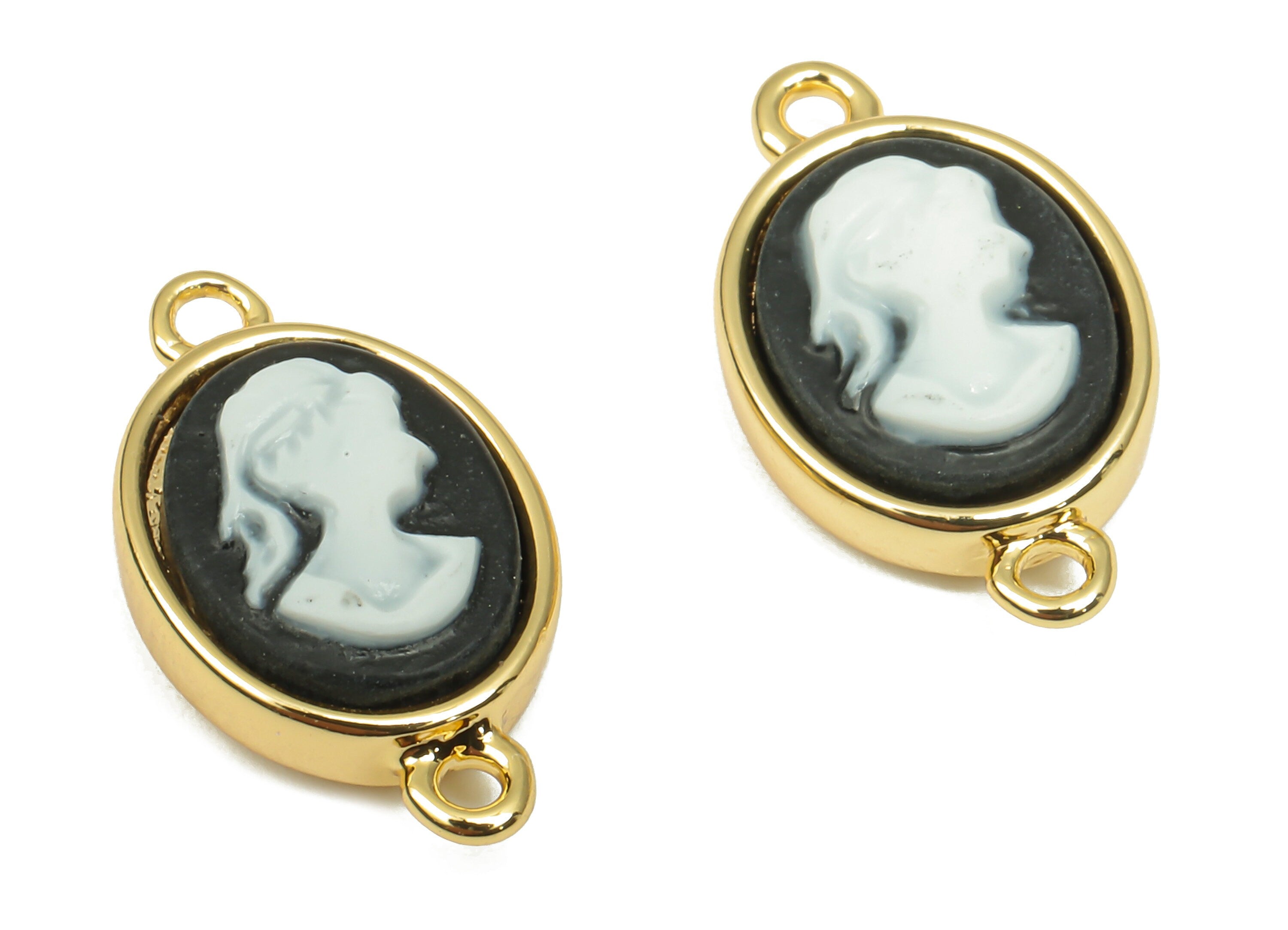 Brass Oval Resin Queen Connectors - Black Resin Lady Charm - 18K Real Gold Plated Brass Woman Charm -16.5x9.45x4.3mm - RGP4618 - DOMEDBAZAAR
