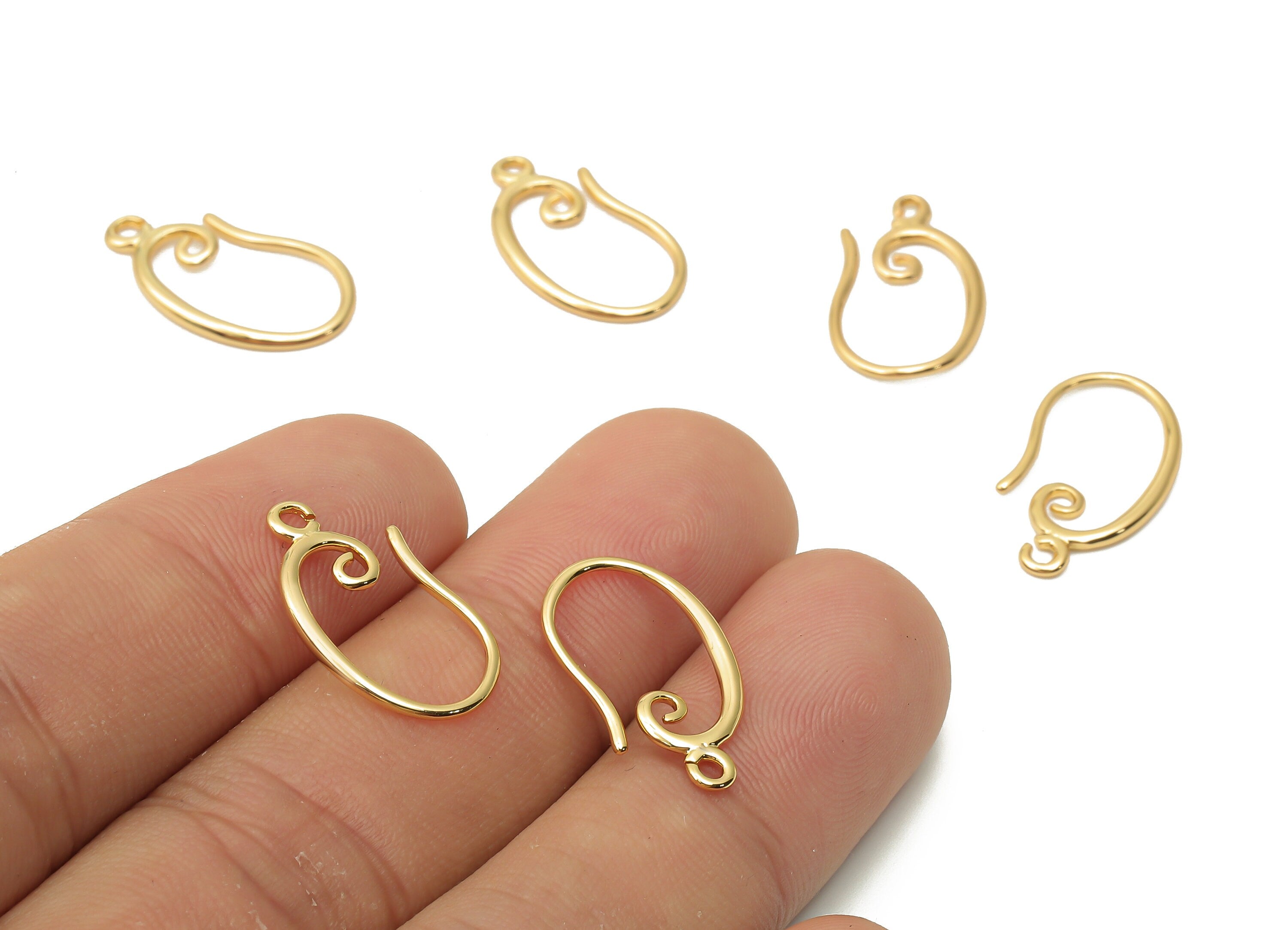 Brass Earrings Wires Connectors - Brass Spiral Curled Earring - Circle Earring With Loop - 18K Real Gold Plated - 20.03x10.77x1.22mm-RGP5028 - DOMEDBAZAAR