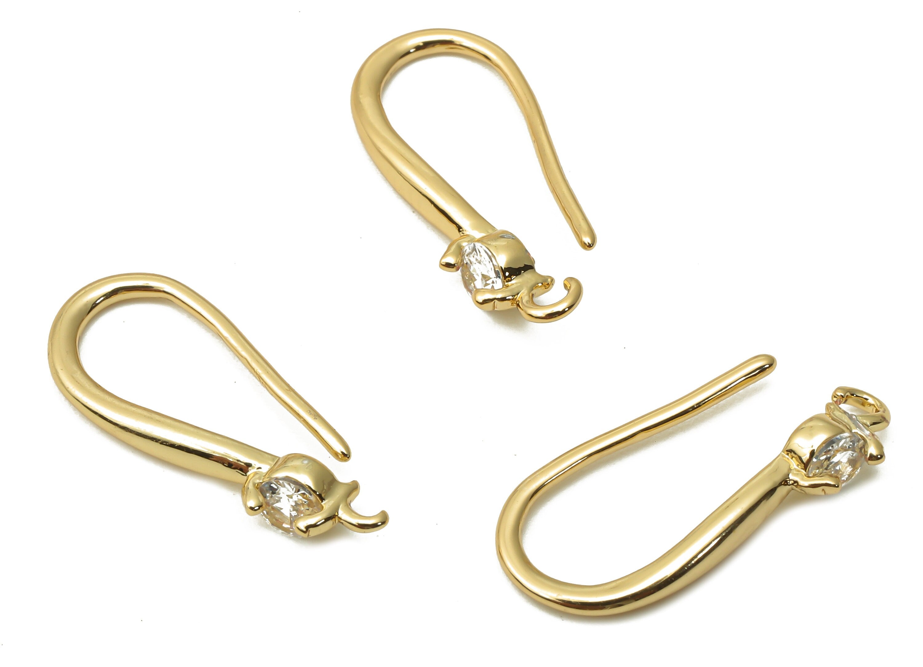 Brass Earrings Wire With Zircon - Brass Earrings Hook - Brass Solitaire Earring Finding - 18K Real Gold Plated - 18.47x8.12x1.89mm - RGP5033 - DOMEDBAZAAR