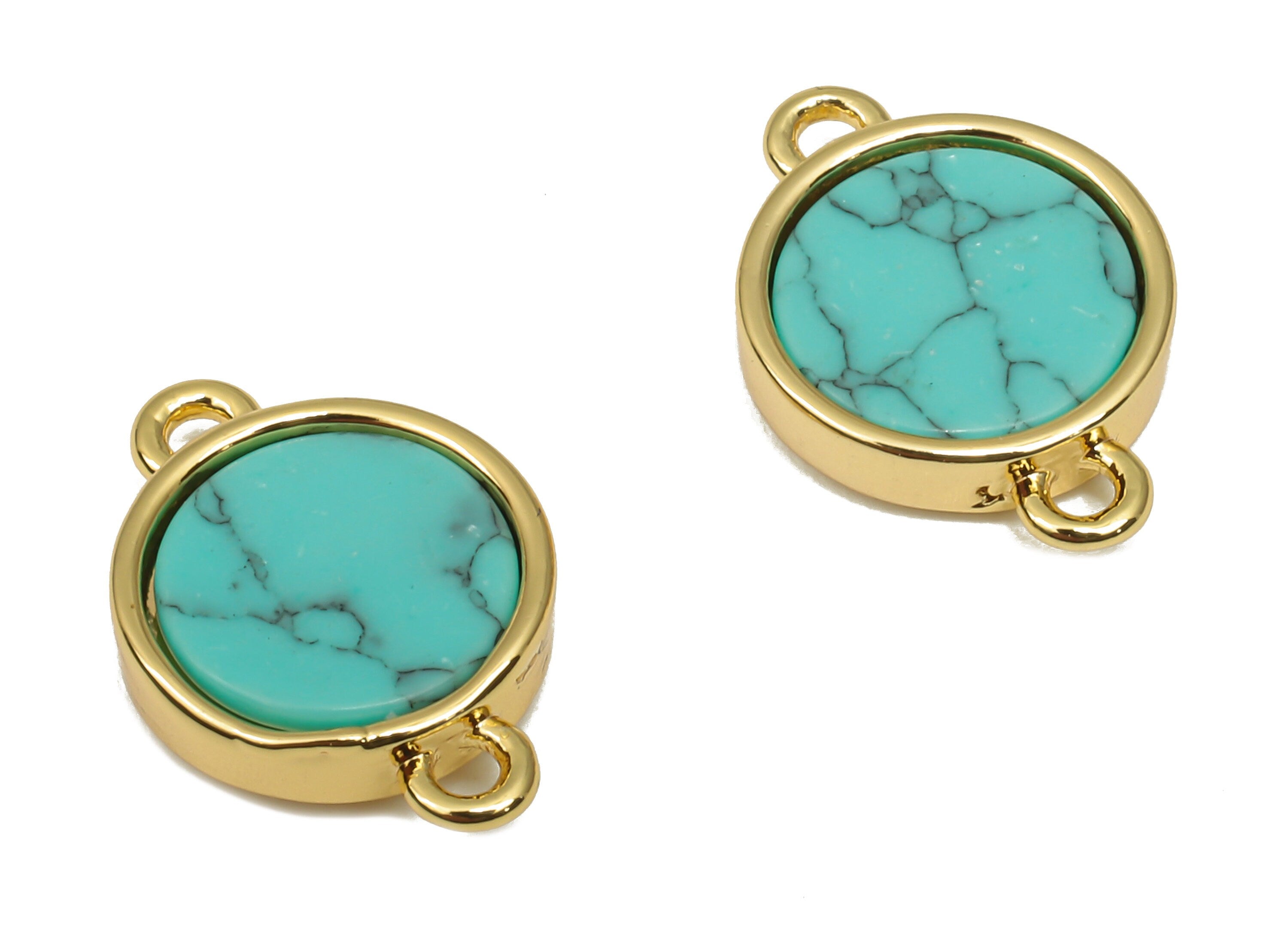 Brass Round Connectors - Synthetic Blue Stone Circle Connector - 18K Real Gold Plated Brass - For Bracelet - 14.48x9.93x2.83mm - RGP4624A - DOMEDBAZAAR