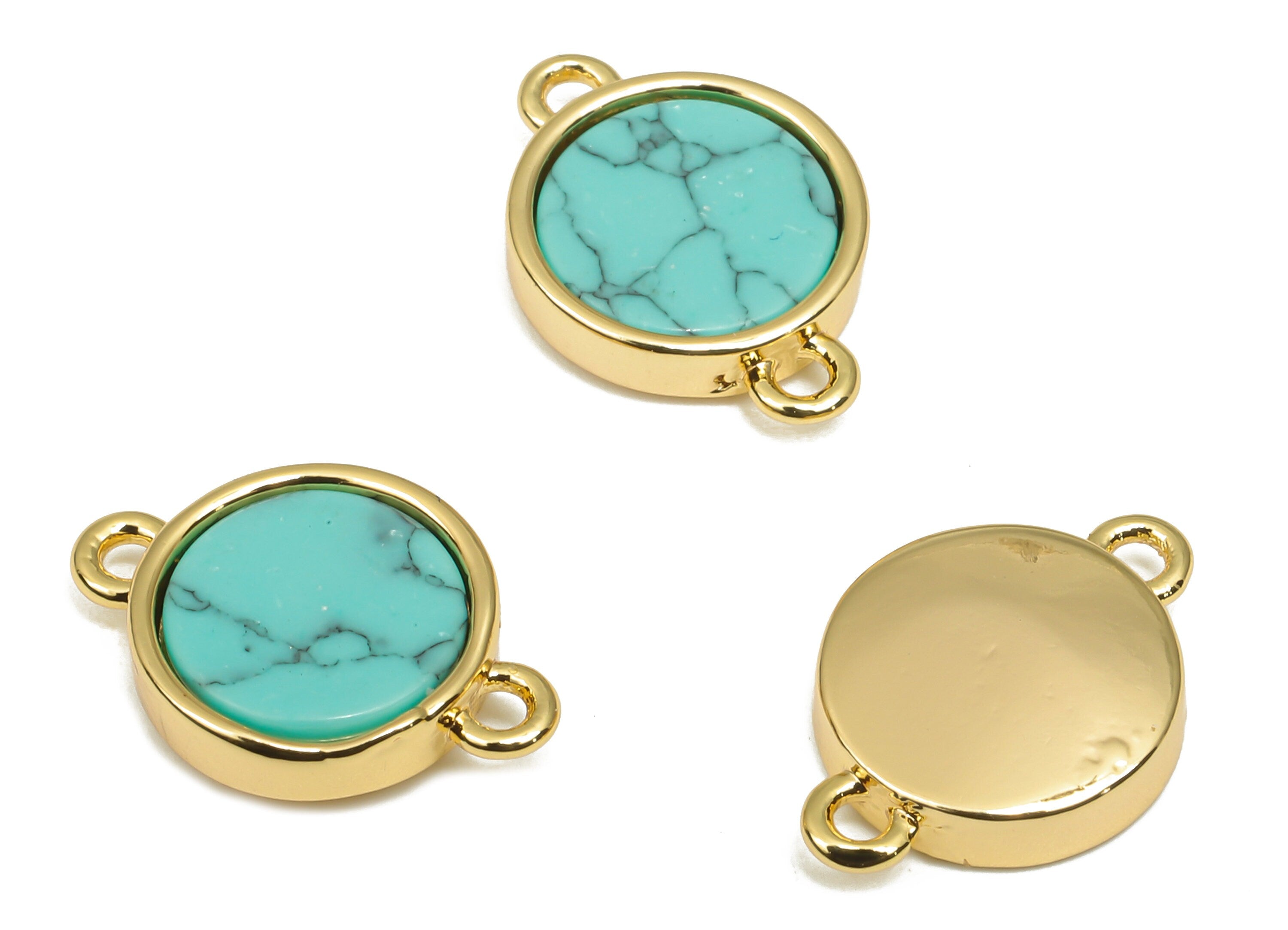 Brass Round Connectors - Synthetic Blue Stone Circle Connector - 18K Real Gold Plated Brass - For Bracelet - 14.48x9.93x2.83mm - RGP4624A - DOMEDBAZAAR