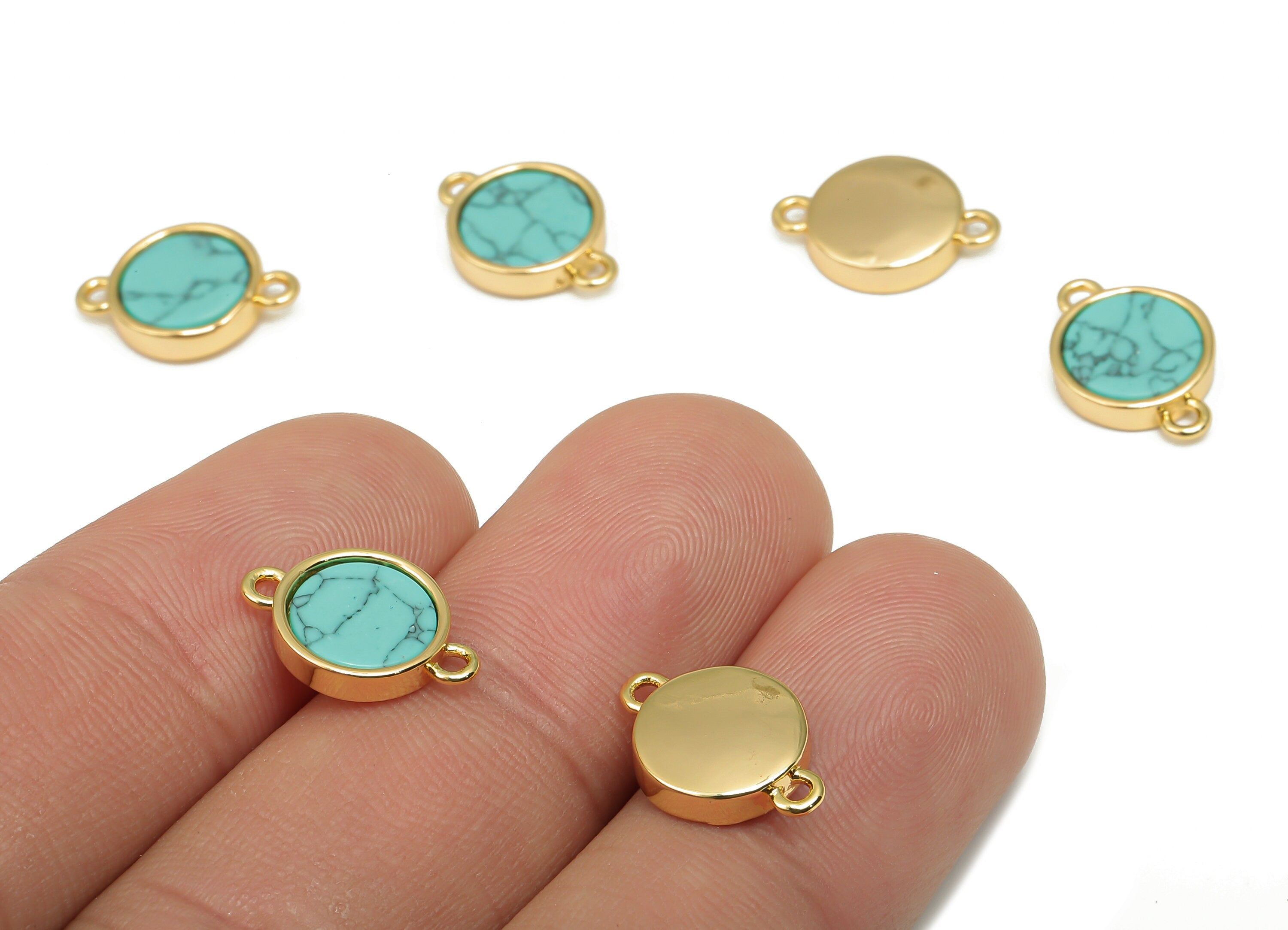 Brass Round Connectors - Synthetic Blue Stone Circle Connector - 18K Real Gold Plated Brass - For Bracelet - 14.48x9.93x2.83mm - RGP4624A - DOMEDBAZAAR