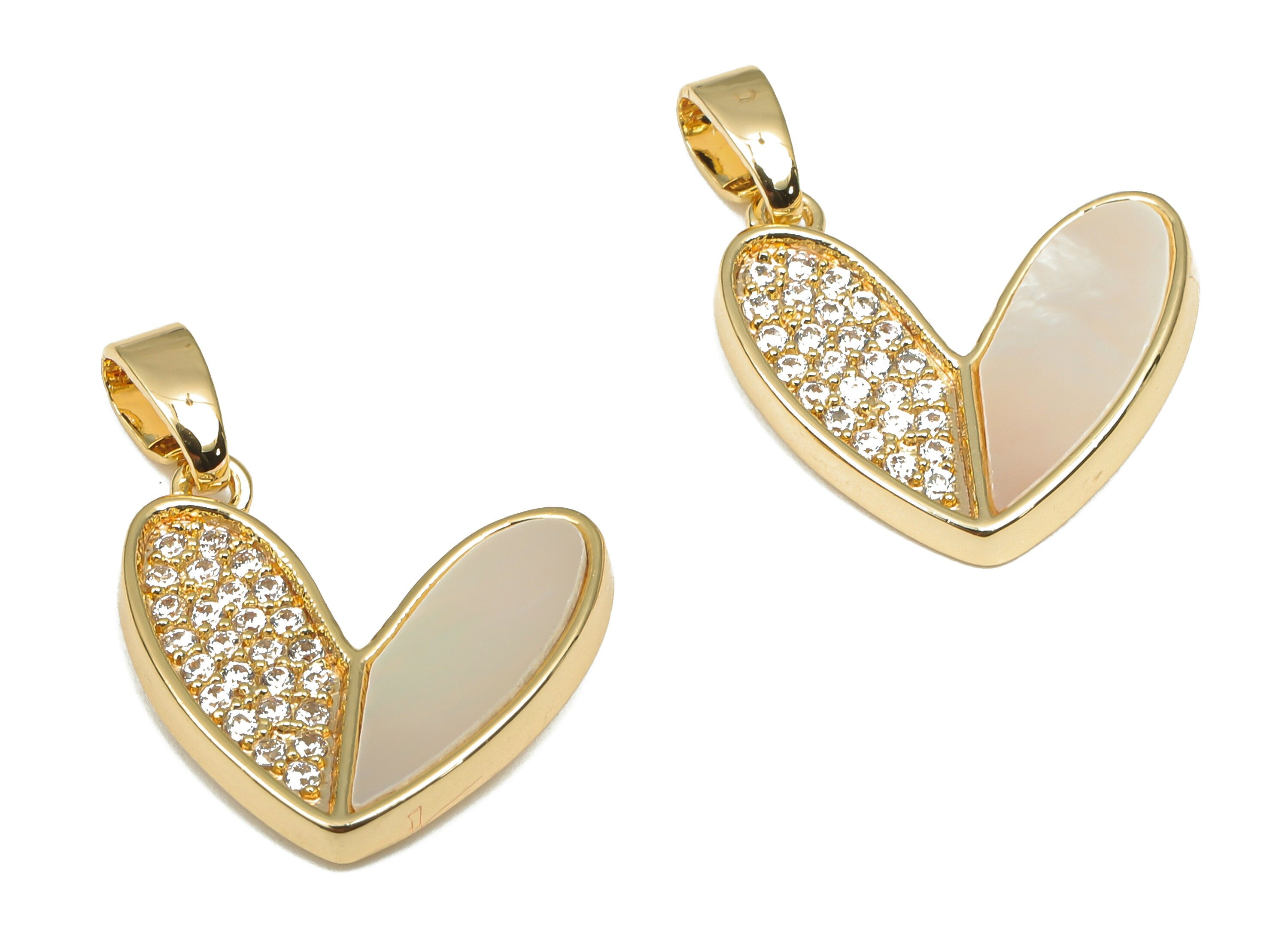 Brass MOP Shell Heart Pendant - CZ Paved Zircon Pendant - 18K Real Gold Plating - Mother of Pearl For Necklace - 19.8x15.3x2mm - RGP4629 - DOMEDBAZAAR