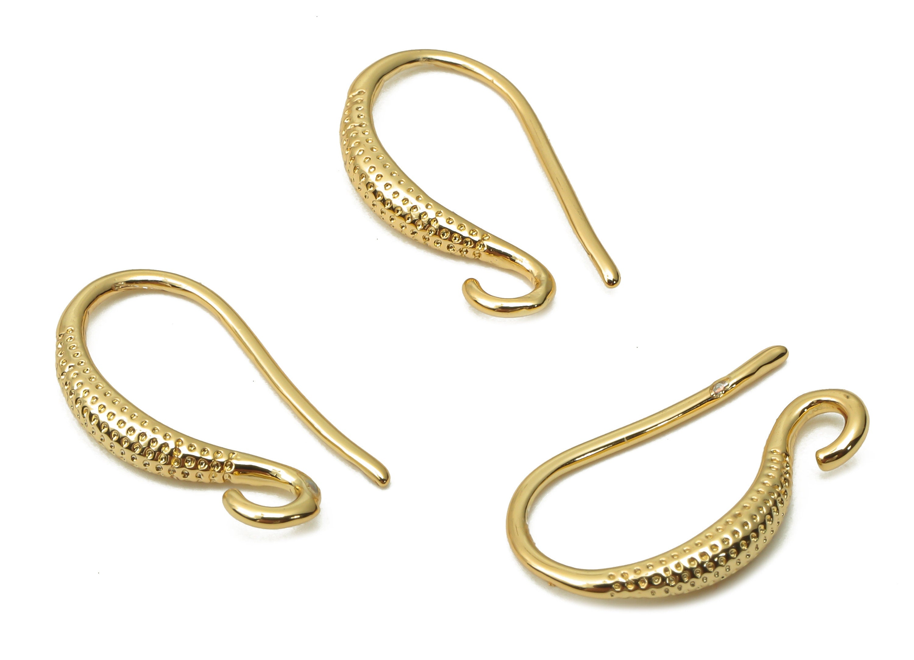 Brass Textured Earrings Wires - Gold plated Ear Hooks - Brass Earrings Hooks - 18K Real Gold Plated Brass - 17.22x10.07x1.85mm - RGP5046 - DOMEDBAZAAR
