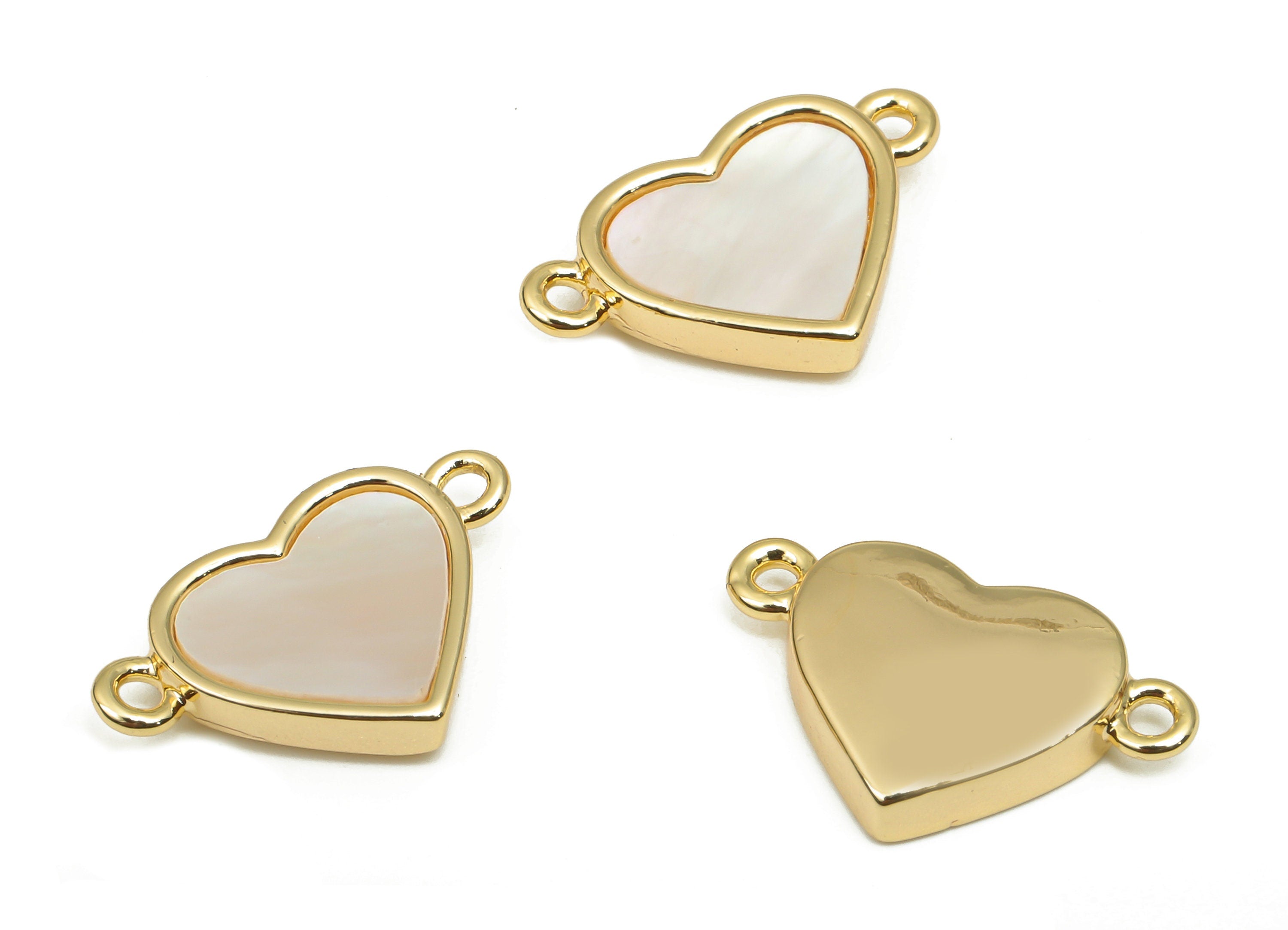 Brass Heart Connectors - Brass MOP Shell Heart Connector - 18K Real Gold Plated Brass - Mother of Pearl - 16.77x10.53x2.9mm - RGP4632 - DOMEDBAZAAR