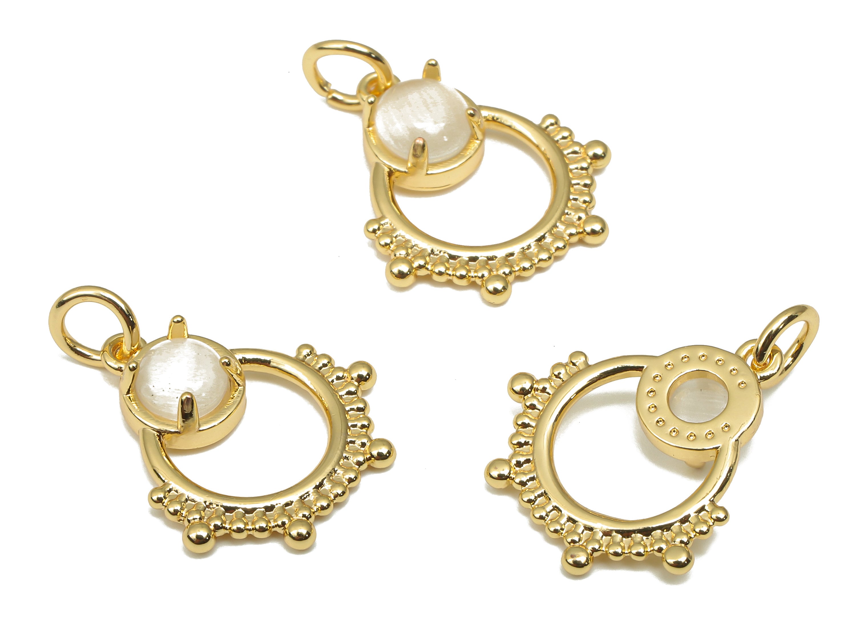 Brass Round Charms - Mother of Pearl Pendant - Dainty Hoop Earrings - For Necklace - Earring - 19.54x14.77x3.26mm - RGP4635 - DOMEDBAZAAR