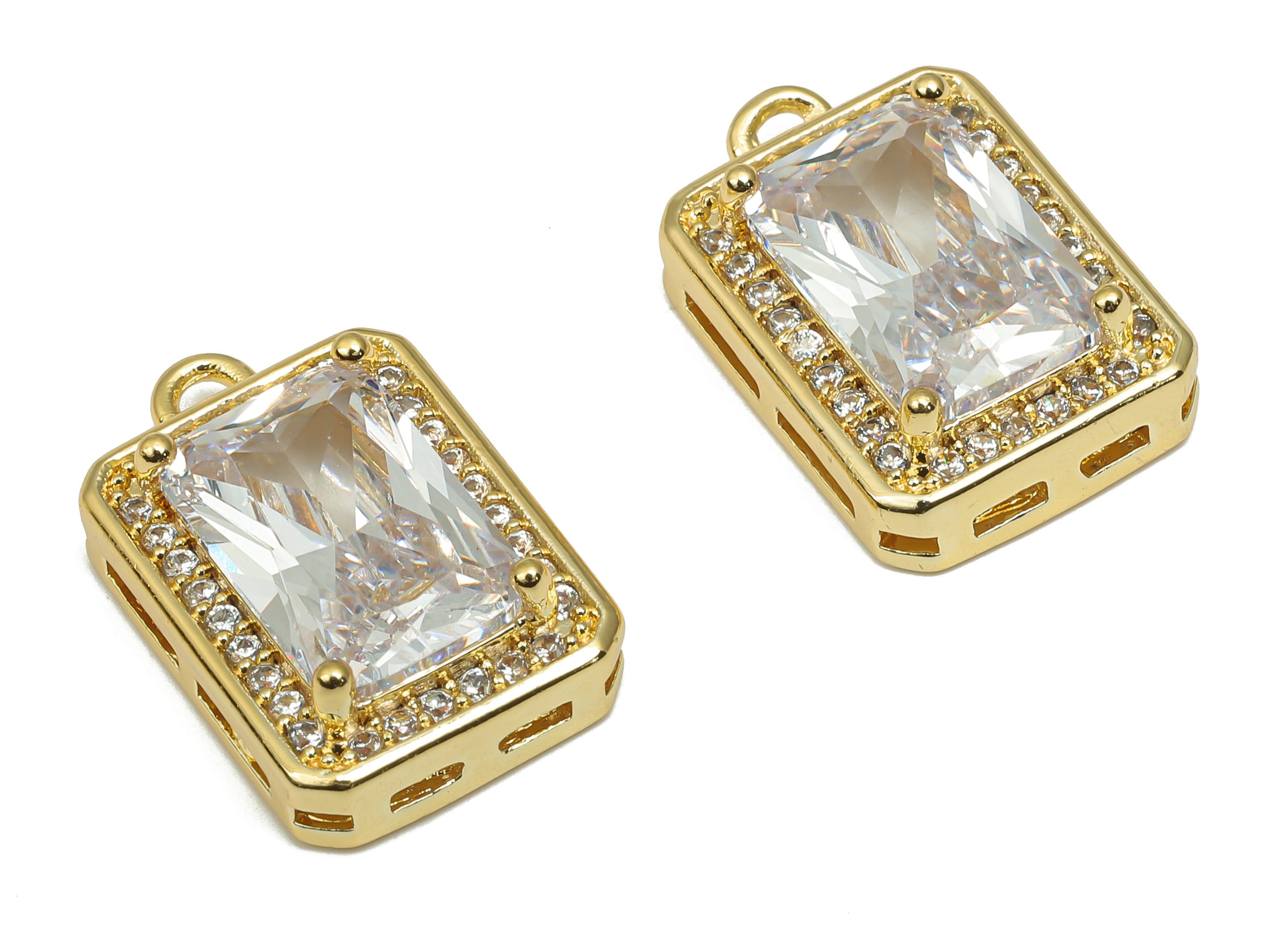 Brass Oval Rectangle Charm - CZ Paved Zircon Earring - 18K Real Gold Plated Brass Pendant - For Necklace - 19.36x12.56x6.12mm - RGP4637 - DOMEDBAZAAR