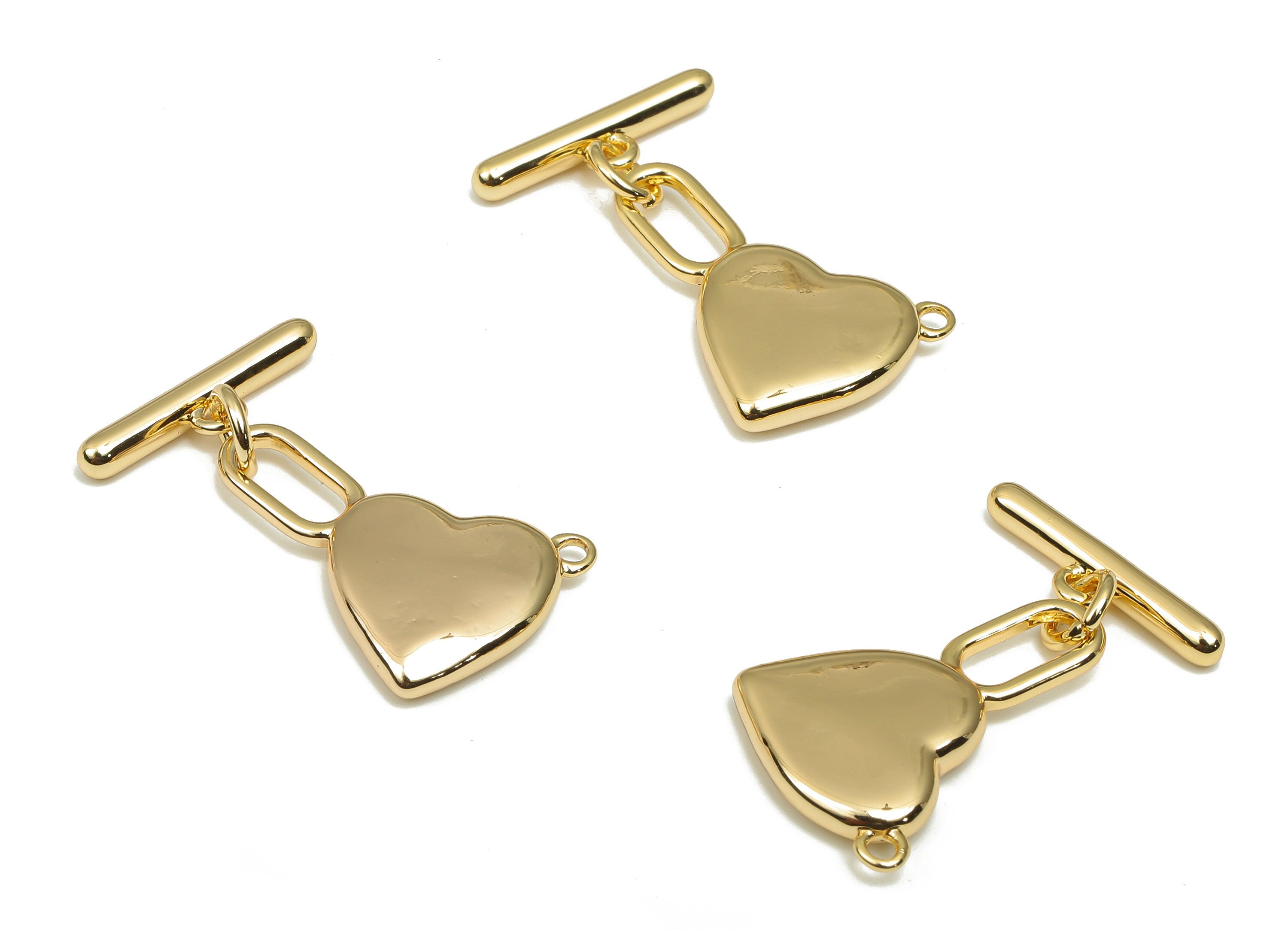 Brass Heart Toggle Clasps - 18K Real Gold Plated Brass - Toggle Necklace - Bracelet Toggle - 24.74x15.4x3.0mm - RGP4638 - DOMEDBAZAAR