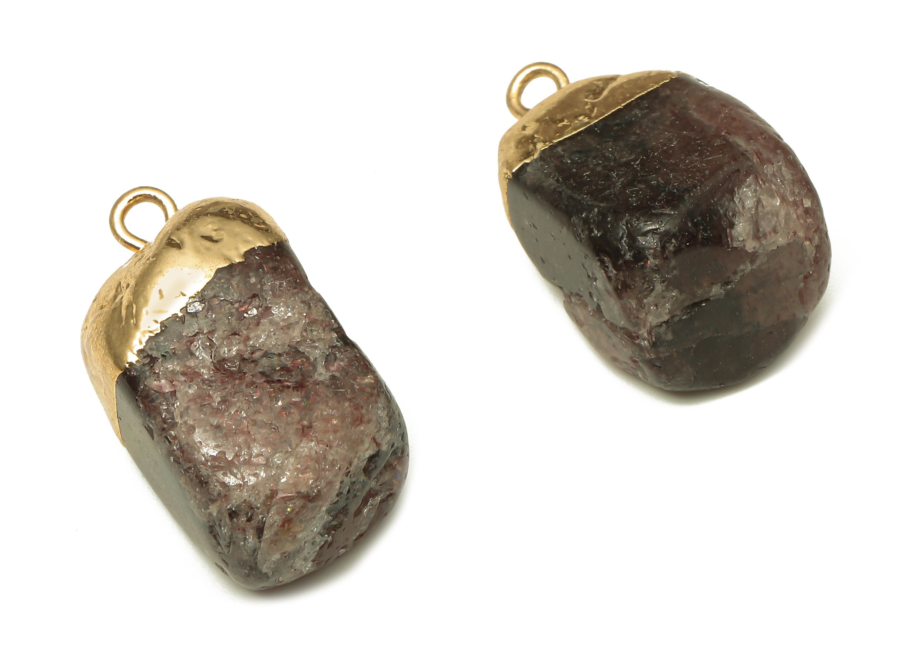 Natural Stone Earrings - Brass Faceted Earring Charms - Strawberry Crystal Pendant - Gold Tone Plating - 17.2x14.8x7.15mm - NS1865D - DOMEDBAZAAR