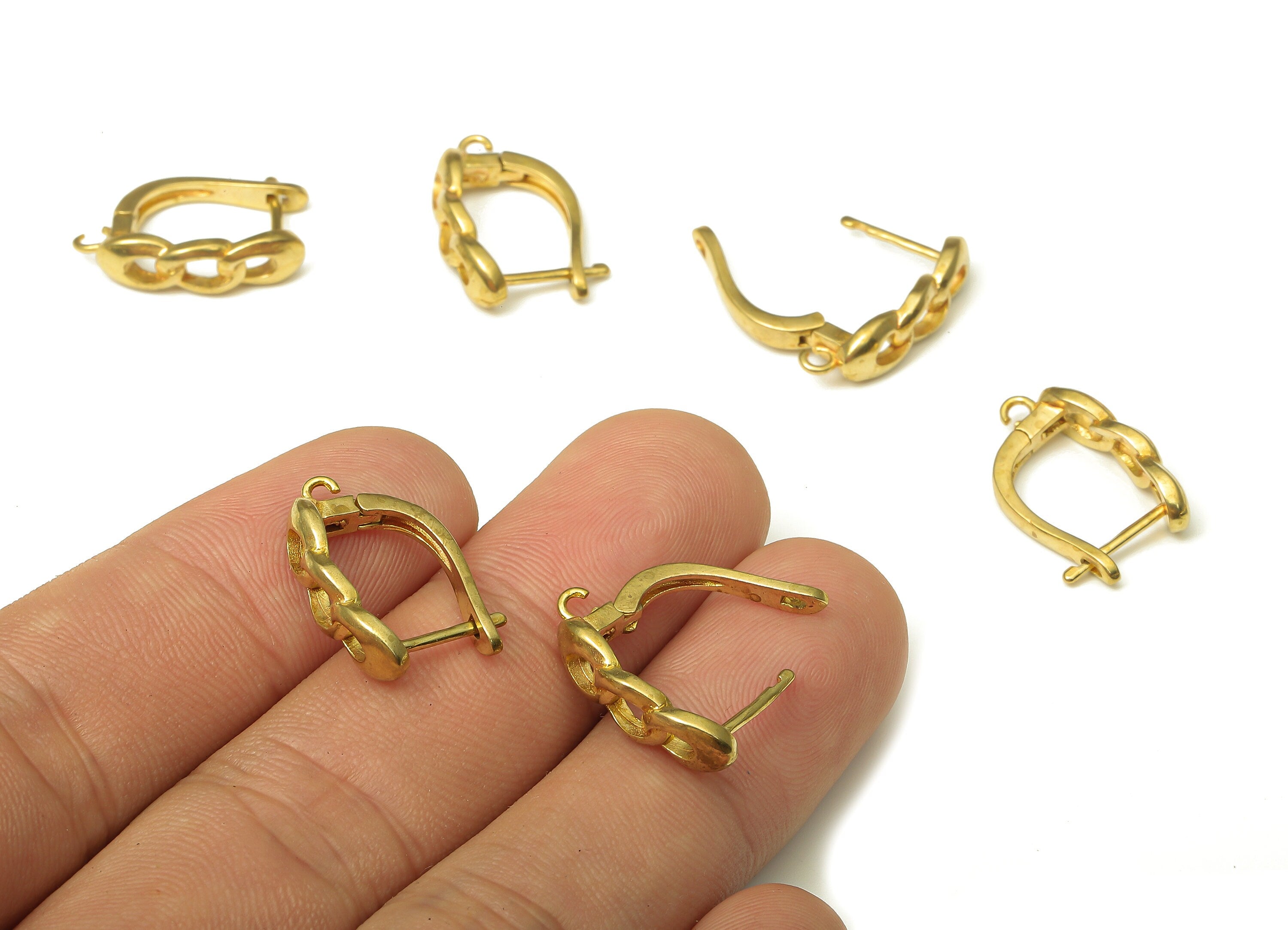 Brass Curb Chain Earring Clasp - Raw Brass Curb Chain Hoop Earring Clasp With Loop - Clasps Earrings - 19.06x12.8x1.84mm - PP7511 - DOMEDBAZAAR