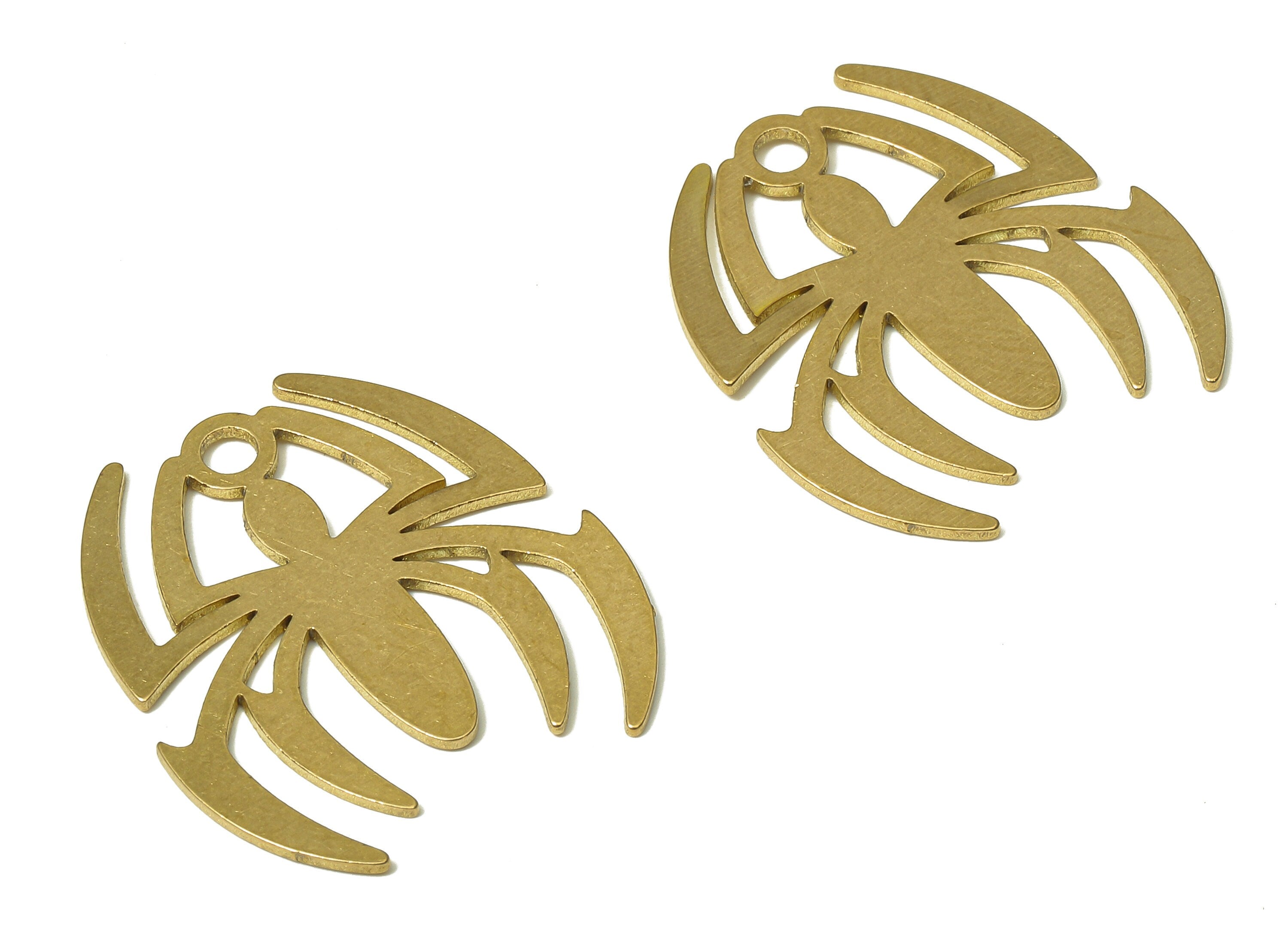 Brass Spider Cutout Earring Charm - Raw Brass Spider Hollow Pendant - Hollow Earring - Jewelry Making Supplies - 24.77x22.26x0.7mm - PPA4810 - DOMEDBAZAAR