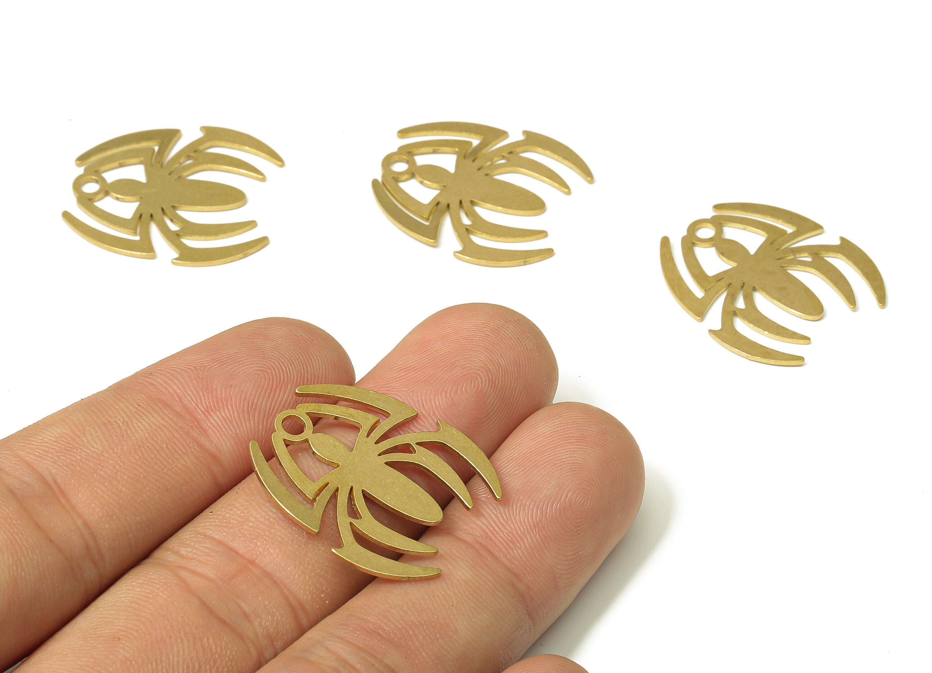 Brass Spider Cutout Earring Charm - Raw Brass Spider Hollow Pendant - Hollow Earring - Jewelry Making Supplies - 24.77x22.26x0.7mm - PPA4810 - DOMEDBAZAAR