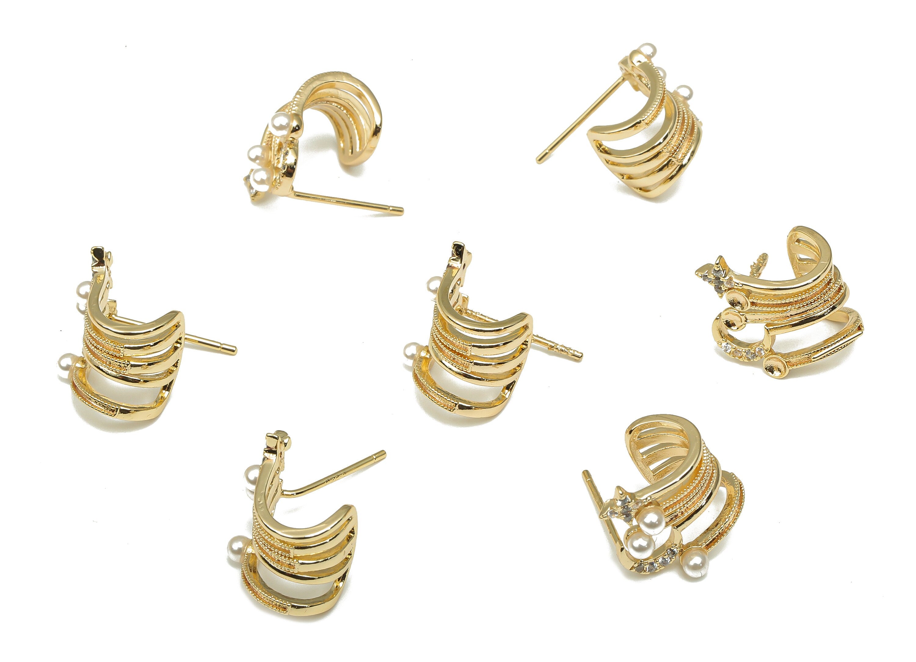 Brass Crescent Stud Earring - Brass Stud Star Earring with Zircon - Mother of Pearl Earrings - Earring Post - 13.38x12.82x3.2mm - RGP4649 - DOMEDBAZAAR