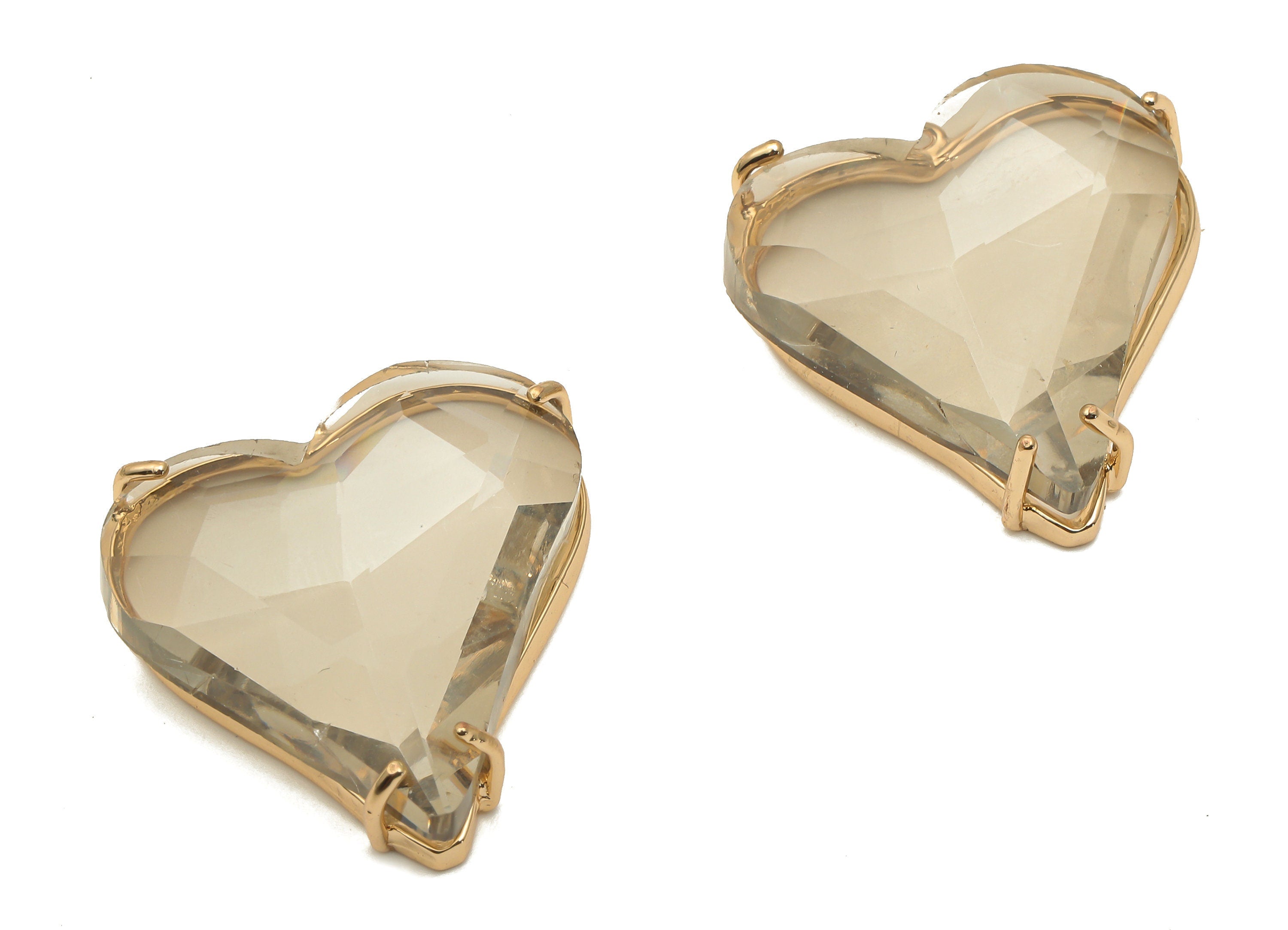 Faceted Glass Heart Earring Charm - Brass Glass Heart Pendant Charm - Gold Tone Plated Brass Framed- Modern Jewelry-26.15x25.8x7.1mm-GS1150B - DOMEDBAZAAR