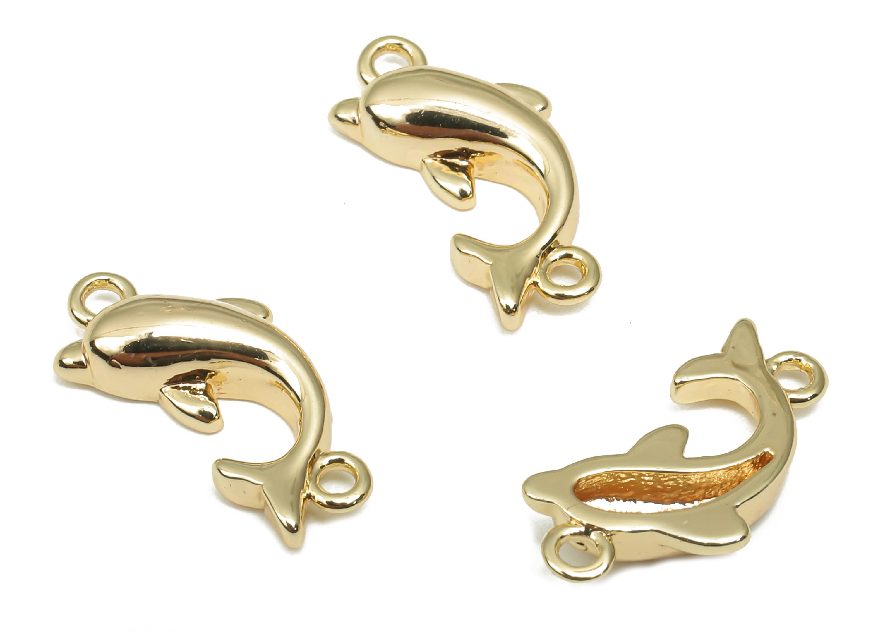Gold Dolphin Connector - Dolphin Pendant - Dolphin Charm - 18K Real Gold Plated Brass - For Necklace - For Bracelet - 15.3x7.8x3mm - RGP4655 - DOMEDBAZAAR