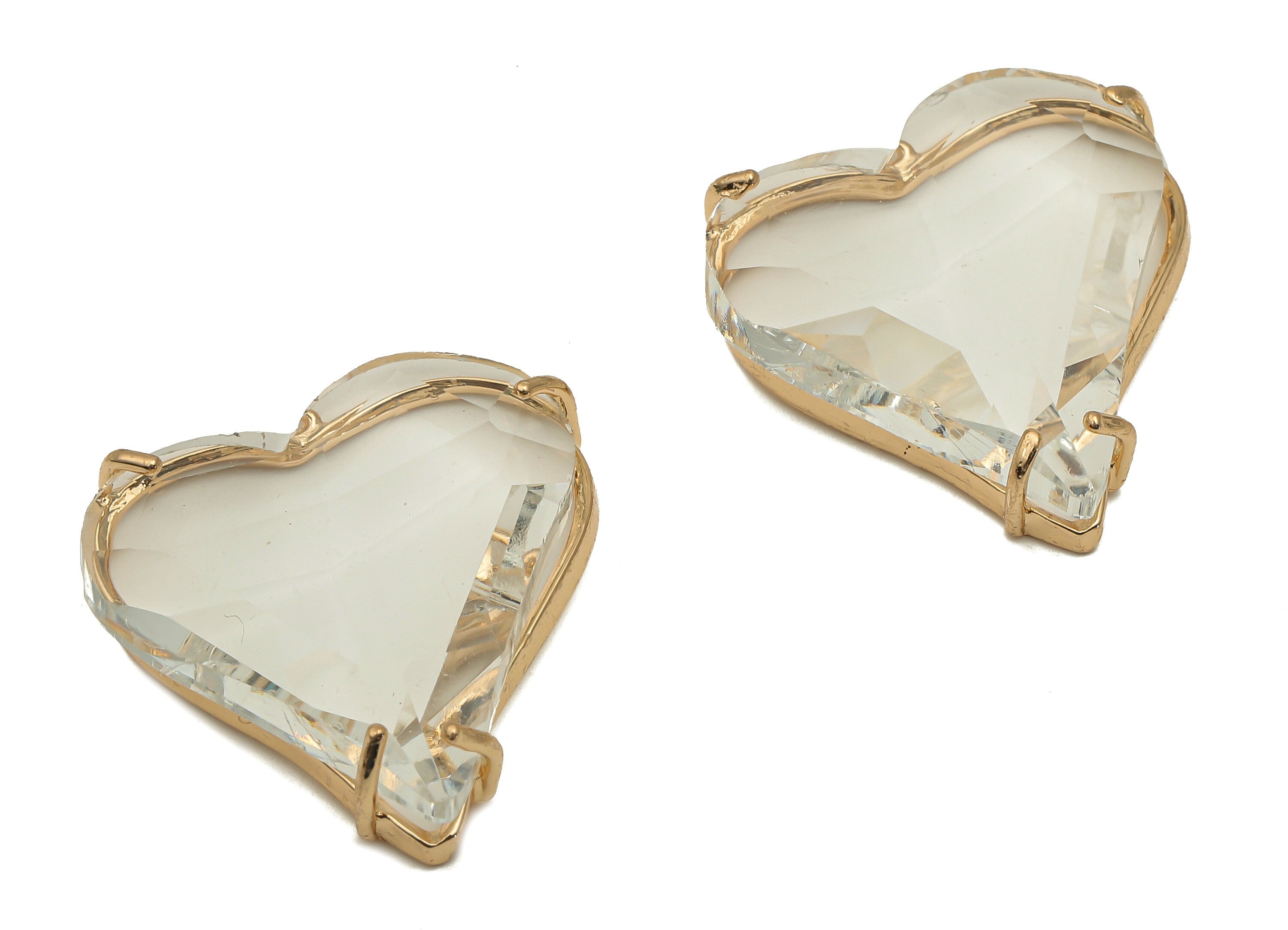 Faceted Glass Heart Earring Charm - Clear Glass Heart Pendant Charm - Gold Tone Plated Brass Framed -Modern Jewelry-26.15x25.8x7.1mm-GS1150D - DOMEDBAZAAR