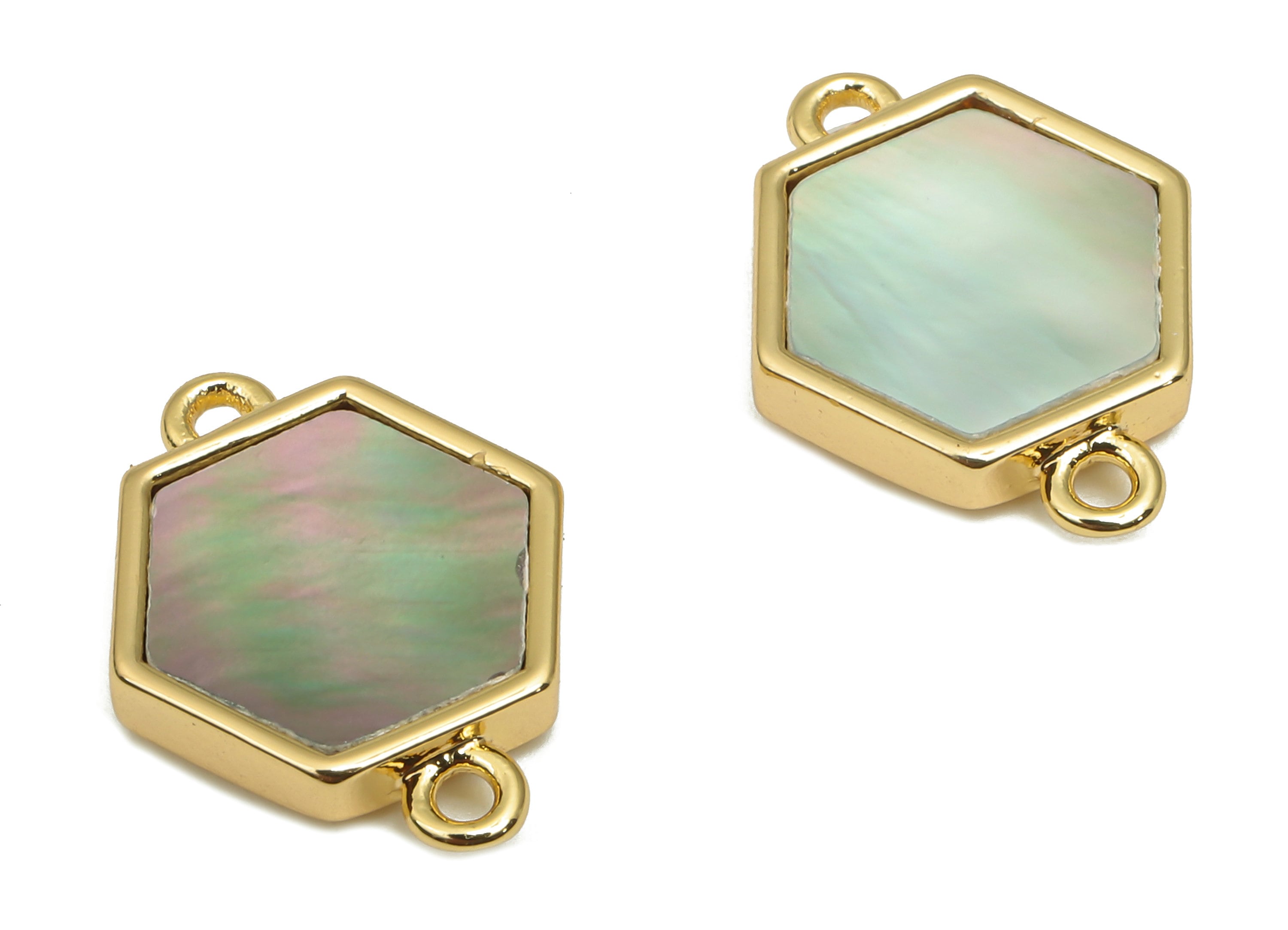 Brass Hexagon Connectors - Synthetic Abalone Shell Connector - 18K Real Gold Plated Brass - For Bracelet - 15.8x12.35x2.34mm- RGP4656 - DOMEDBAZAAR