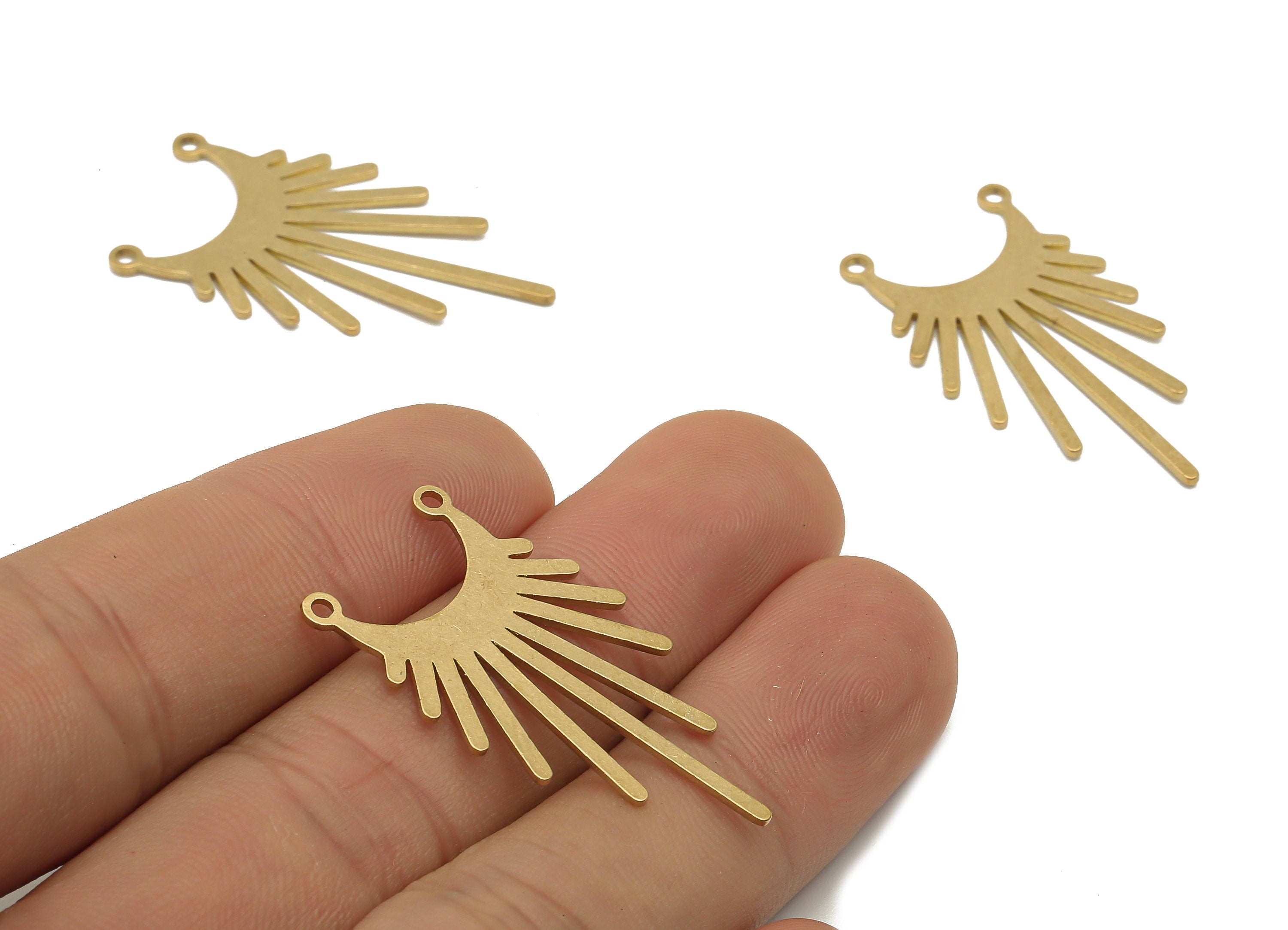 Raw Brass Sun Charms - Brass Sun Ray Pendants Charm - Sunshine Cutout Earrings Charms - Jewelry Making Connector -34.77x19x0.82mm - PPA4023 - DOMEDBAZAAR