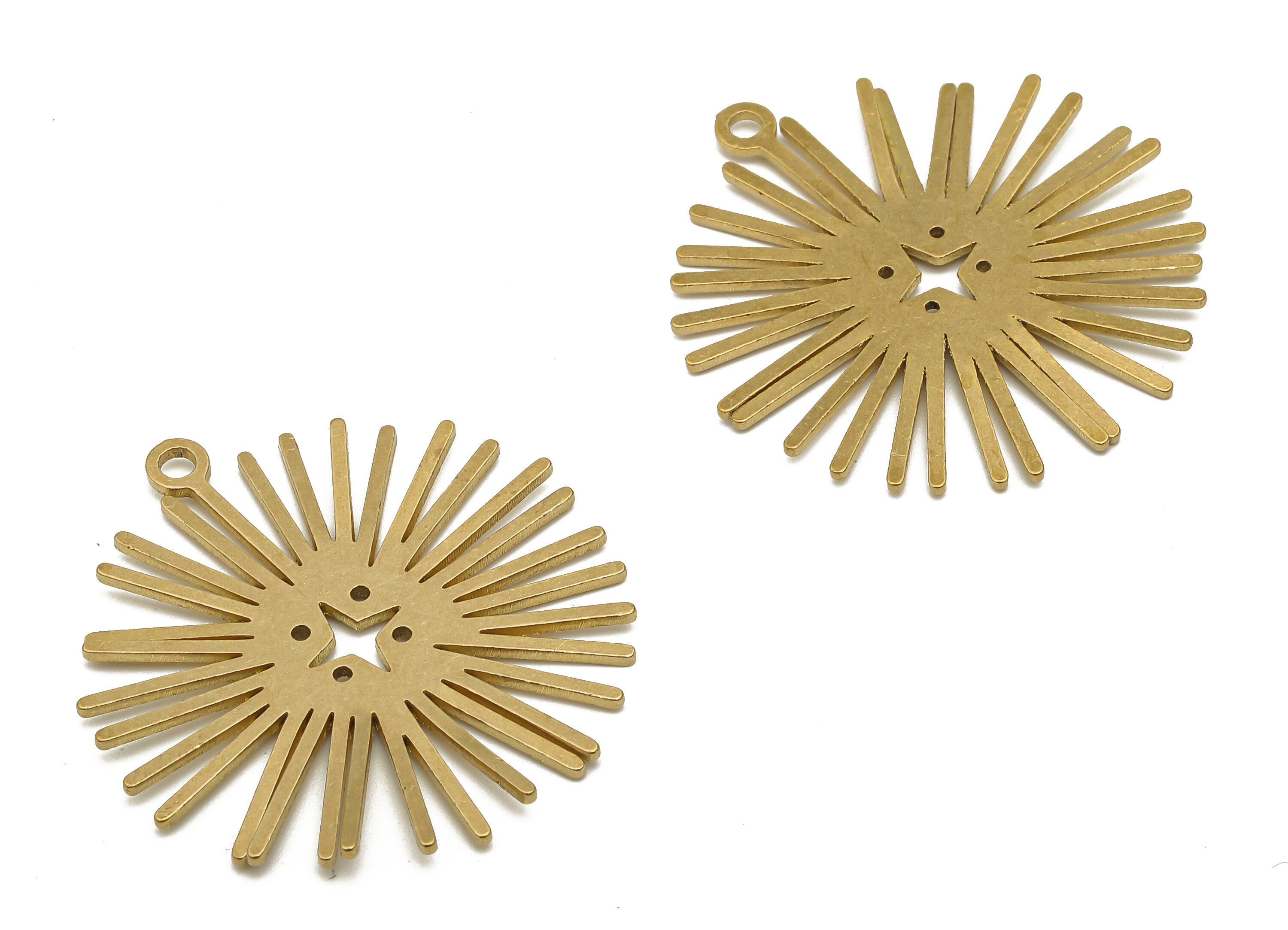 Raw Brass Sunburst Earring Charm - Brass Sun Ray Cutout Charm - Brass Sunshine Earring Pendant - Jewelry Making -34.74x32.2x0.96mm - PPA4055 - DOMEDBAZAAR