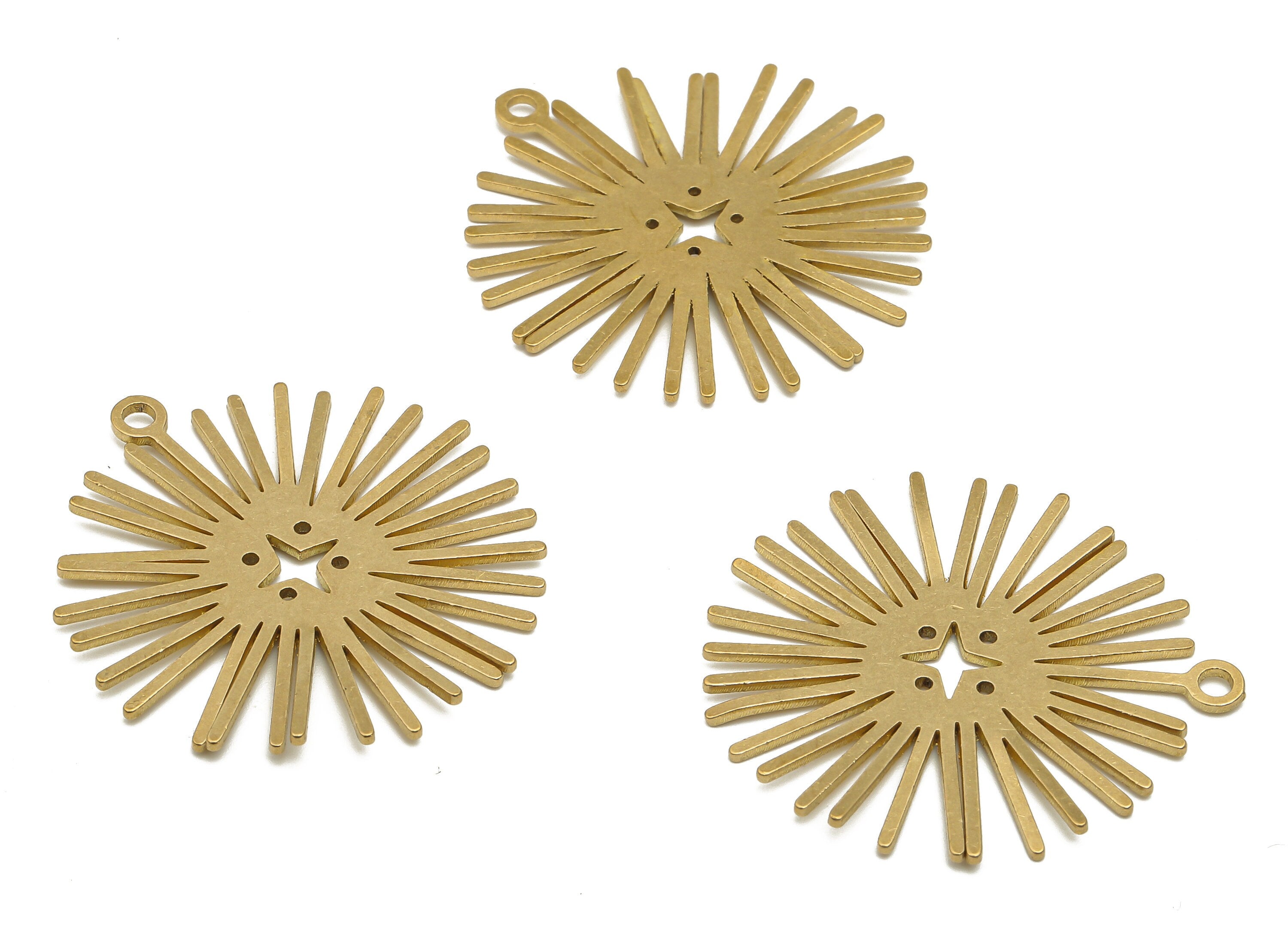 Raw Brass Sunburst Earring Charm - Brass Sun Ray Cutout Charm - Brass Sunshine Earring Pendant - Jewelry Making -34.74x32.2x0.96mm - PPA4055 - DOMEDBAZAAR