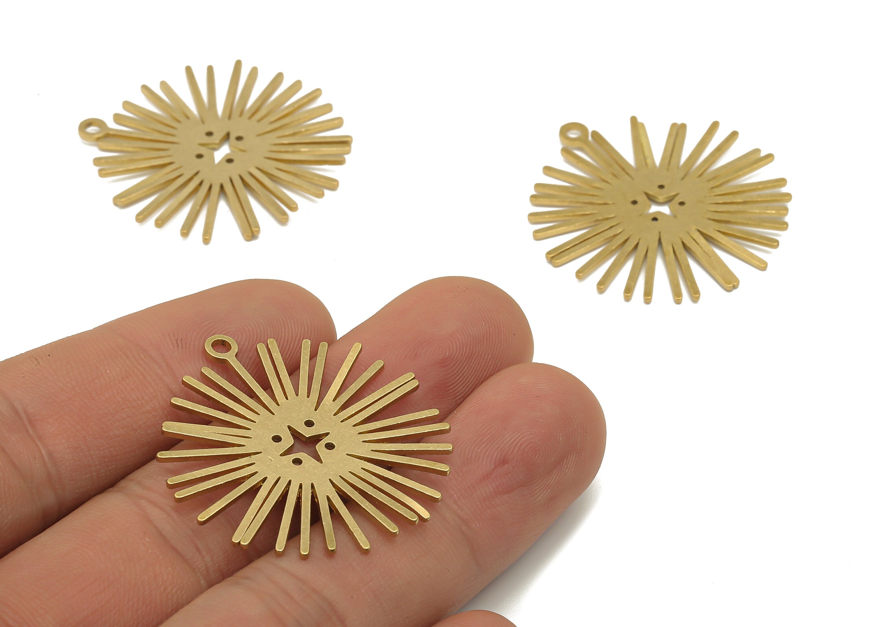 Raw Brass Sunburst Earring Charm - Brass Sun Ray Cutout Charm - Brass Sunshine Earring Pendant - Jewelry Making -34.74x32.2x0.96mm - PPA4055 - DOMEDBAZAAR