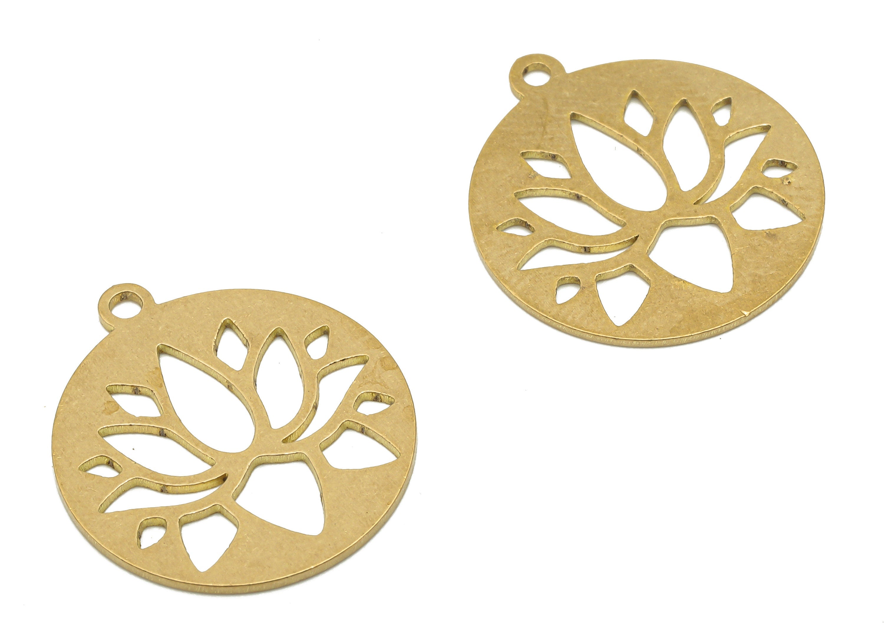 Raw Brass Laser Lotus Flower Earring Charms - Raw Brass Flower Cutout Earrings Pendant - Laser Water Lily - 21.6x19.13x0.7mm-PPA4101 - DOMEDBAZAAR