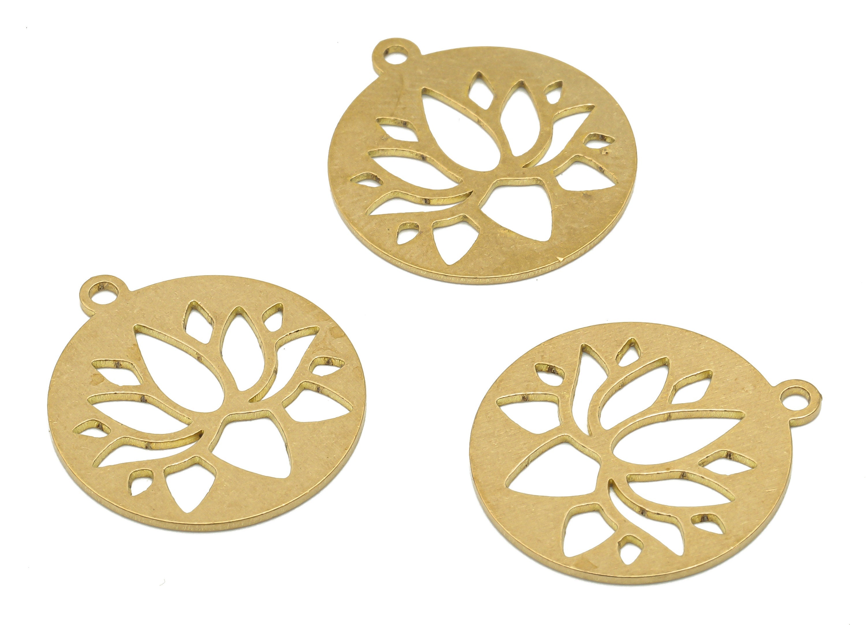Raw Brass Laser Lotus Flower Earring Charms - Raw Brass Flower Cutout Earrings Pendant - Laser Water Lily - 21.6x19.13x0.7mm-PPA4101 - DOMEDBAZAAR