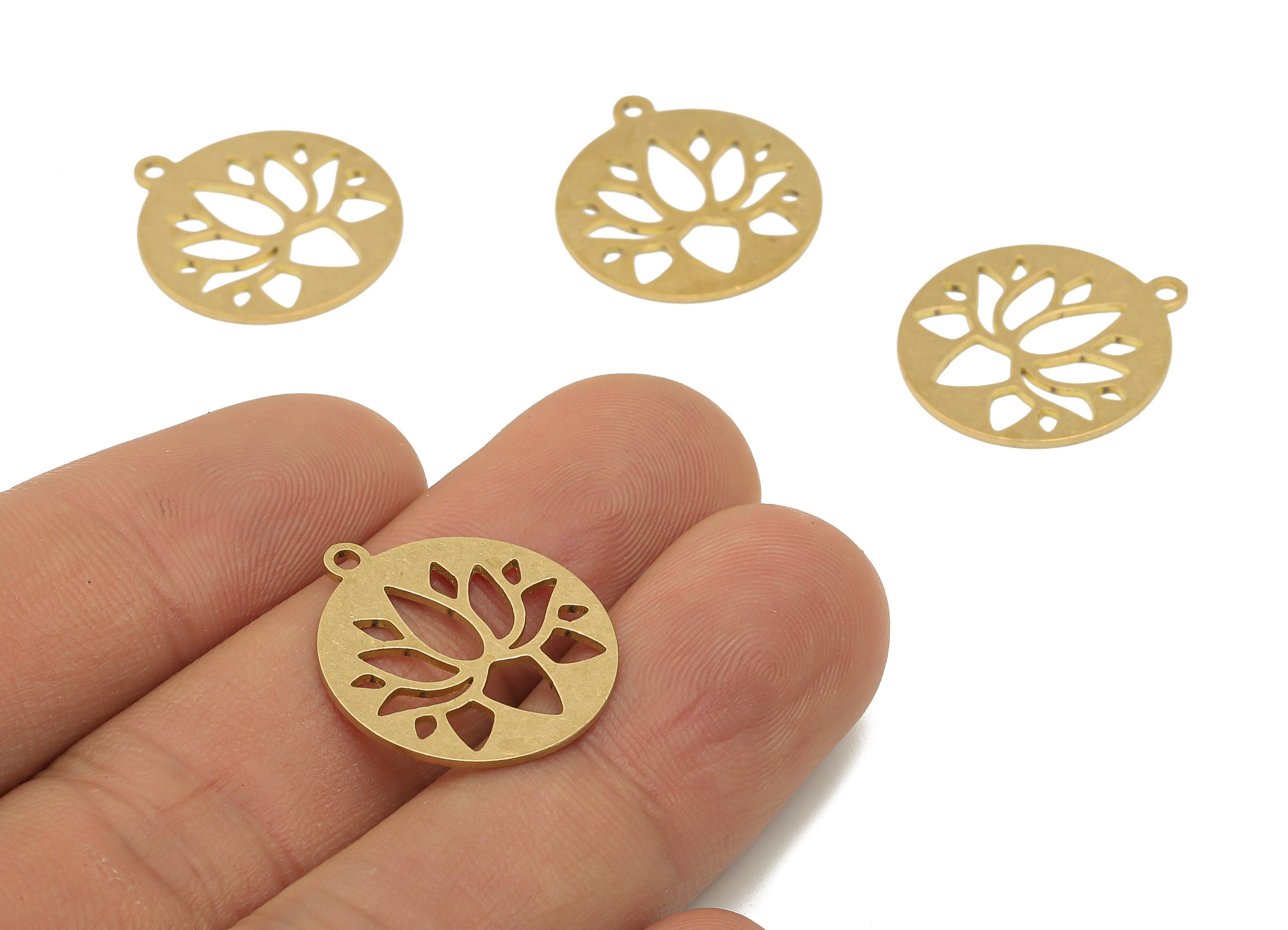 Raw Brass Laser Lotus Flower Earring Charms - Raw Brass Flower Cutout Earrings Pendant - Laser Water Lily - 21.6x19.13x0.7mm-PPA4101 - DOMEDBAZAAR
