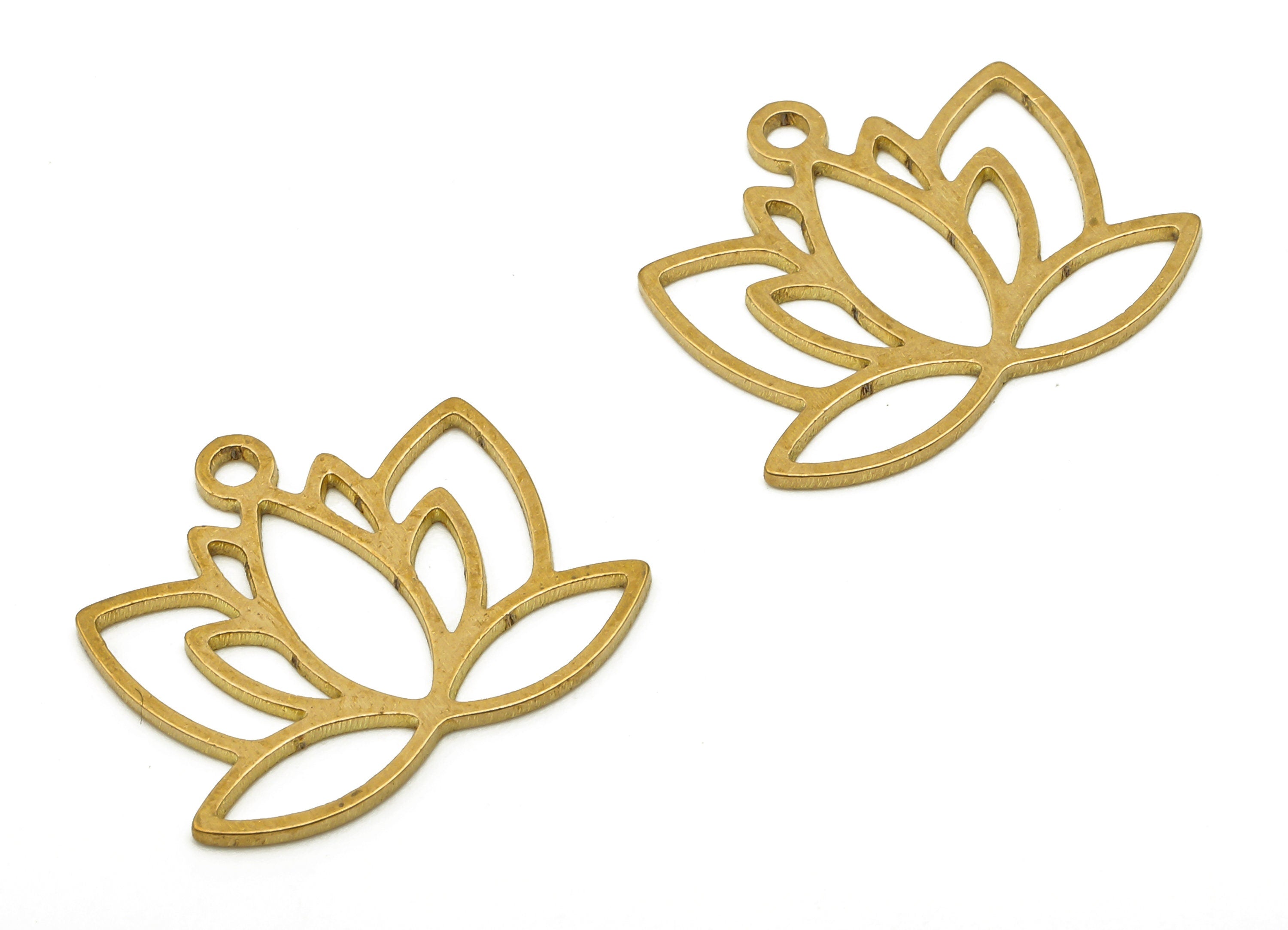 Raw Brass Lotus Flower Cutout Earring Charm - Raw Brass Flower Pendant Charm - Laser Cut Findings -15.14x17.7x0.65mm- PPA4107 - DOMEDBAZAAR