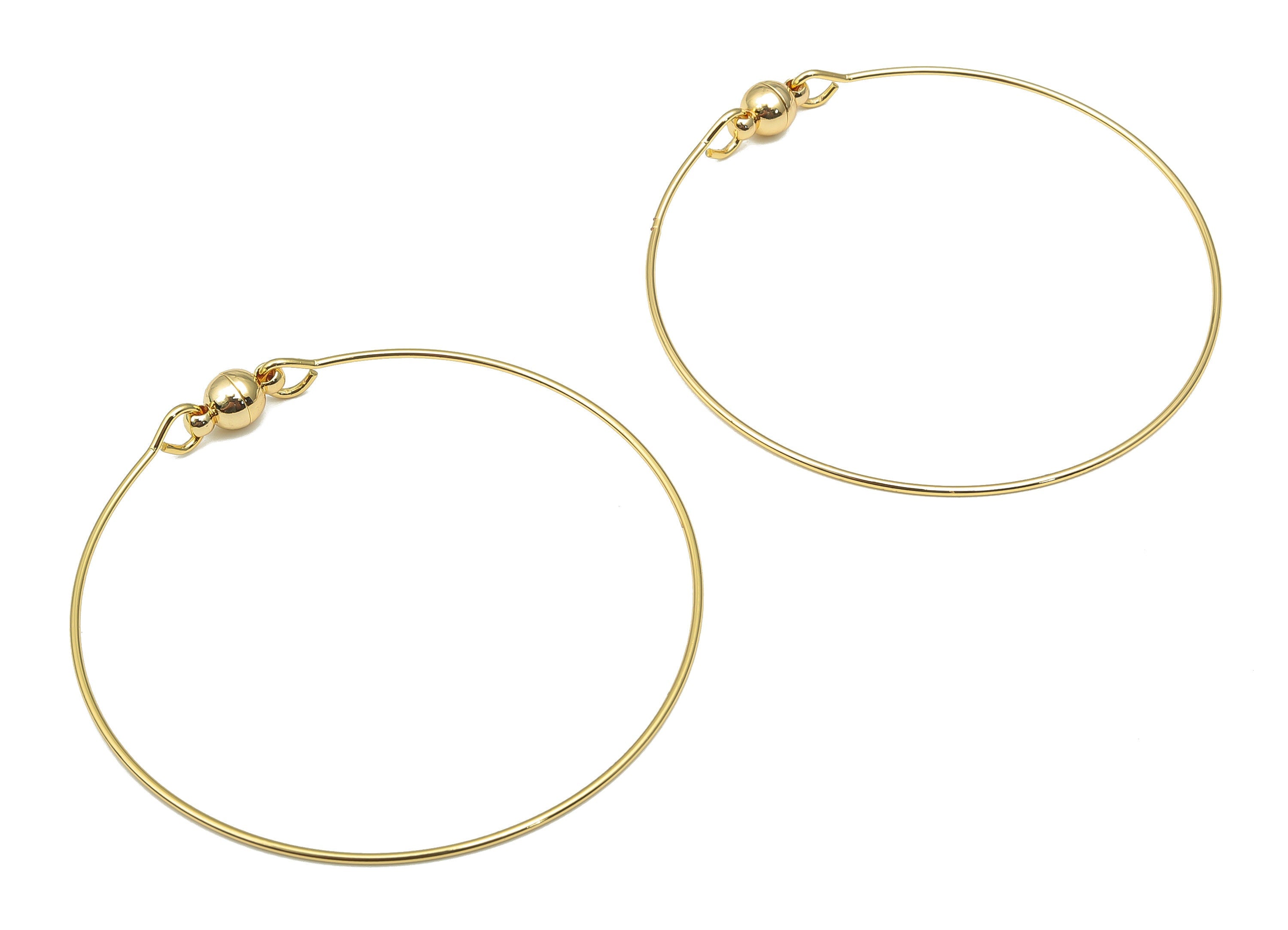 Brass Circle Bangle Wire Bracelet Making - Smooth Round Wire with Magnetic Tube Clasp - 18K Real Gold Plated Brass - 60.6x60.6x1mm - RGP4666 - DOMEDBAZAAR