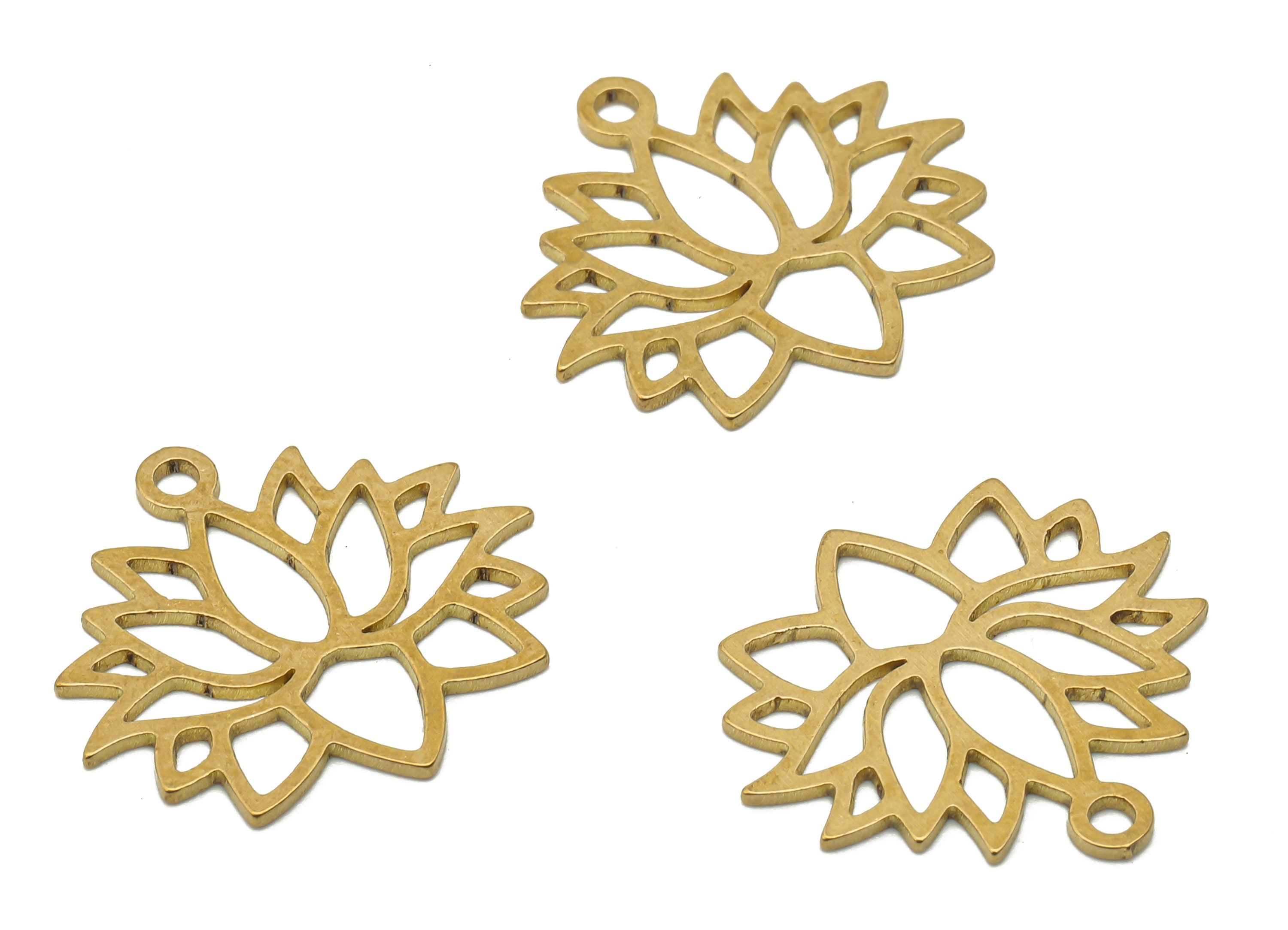Raw Brass Laser Lotus Flower Charm - Raw Brass Flower Cutout Earring Charm - Laser Cut pendant - Brass Findings - 17.91x18.93x0.67mm-PPA4109 - DOMEDBAZAAR